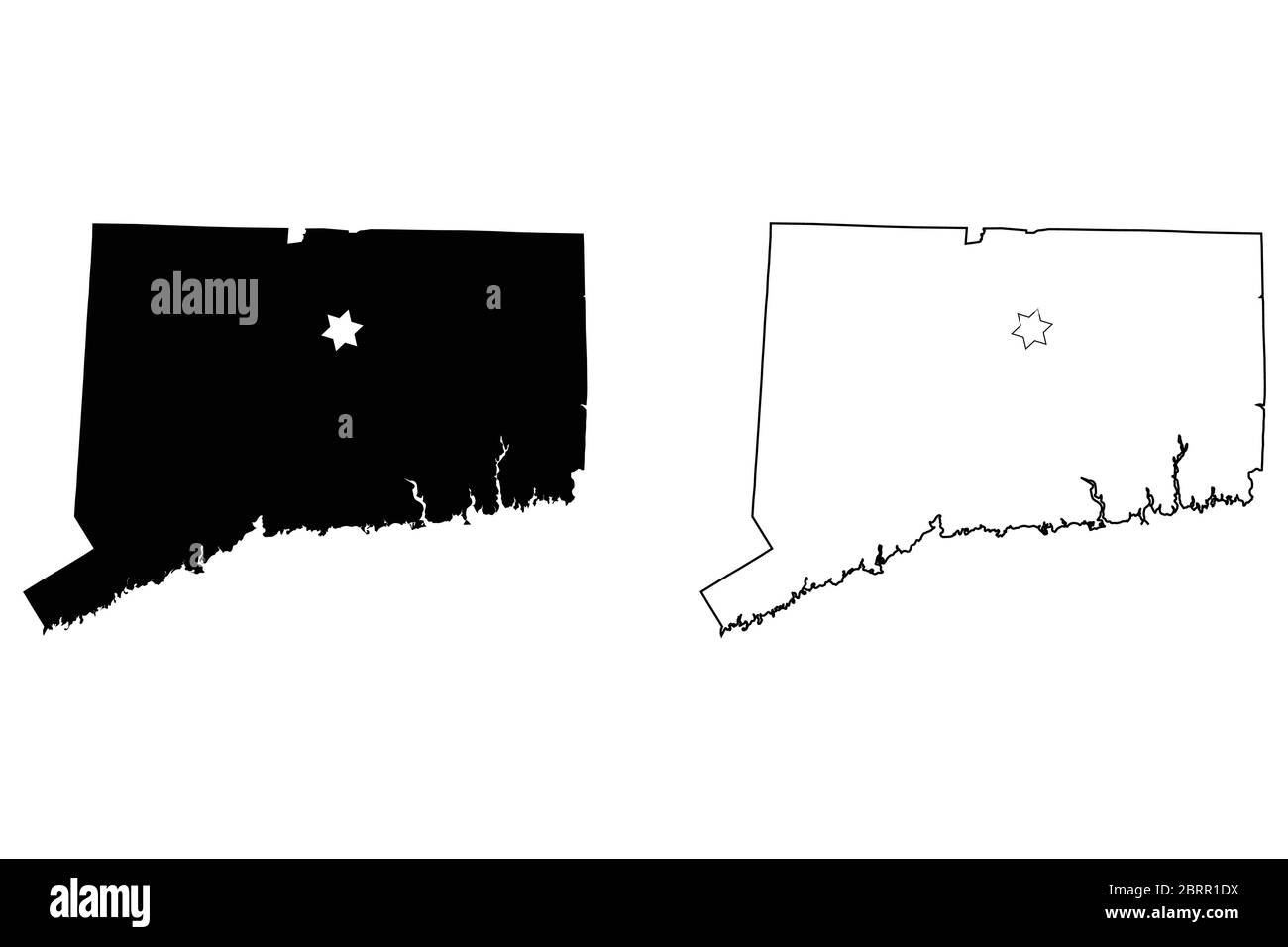 Connecticut CT State Map USA mit Capital City Star in Hartford. Schwarze Silhouette und Umrisskarten auf weißem Hintergrund isoliert. EPS-Vektor Stock Vektor