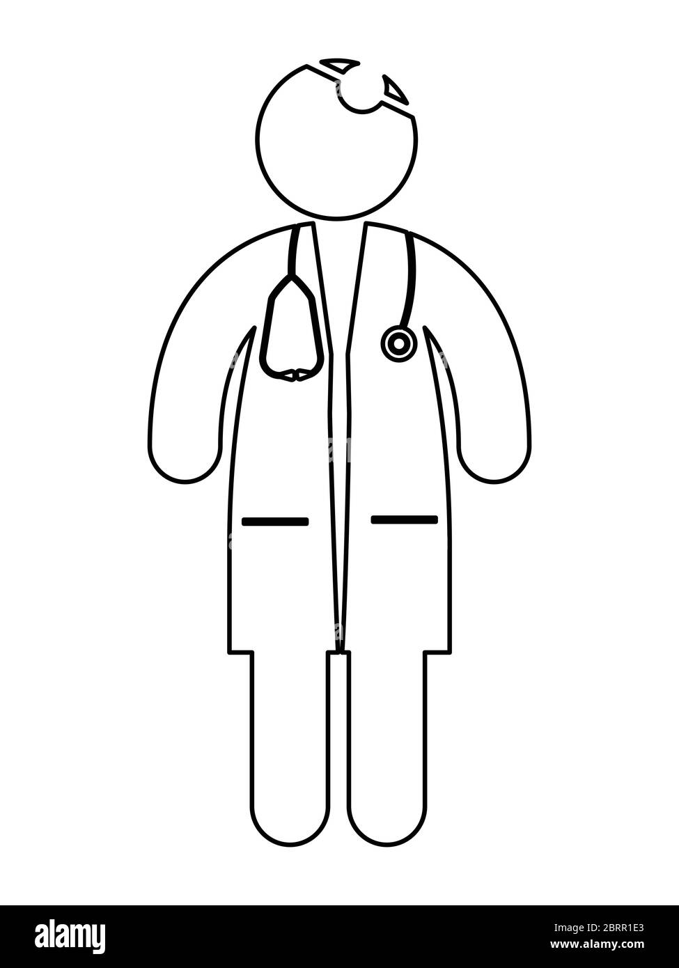 Doktor mit Stethoskop Stick Figur Symbol Outline. Symbol für ein Piktogramm in Schwarz-Weiß-Darstellung. EPS-Vektor Stock Vektor