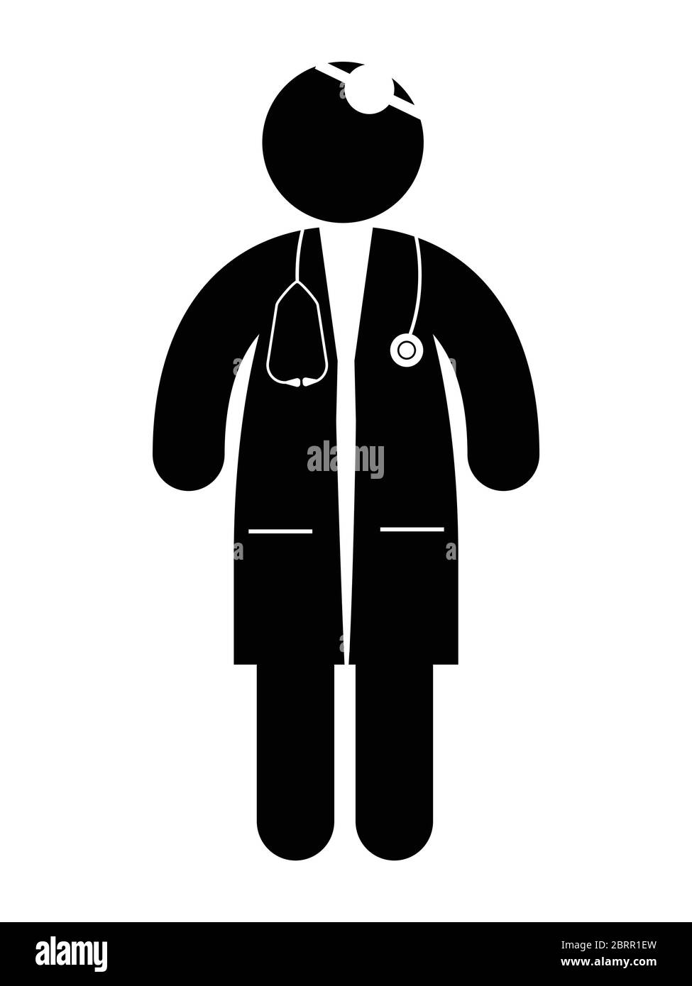 Doktor mit Stethoskop Stick Figur Symbol. Symbol für ein Piktogramm in Schwarz-Weiß-Darstellung. EPS-Vektor Stock Vektor