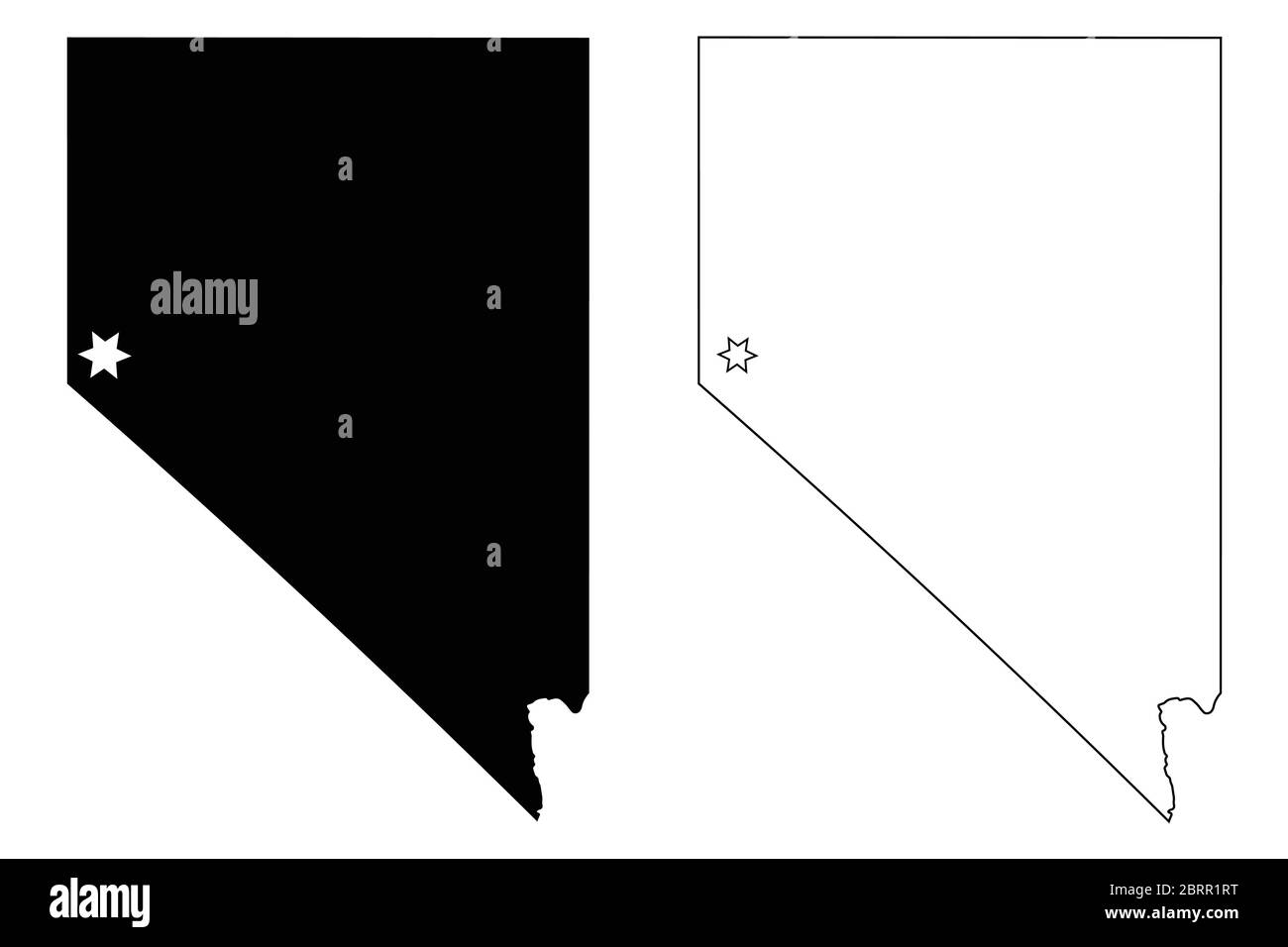 Nevada NV State Map USA mit Capital City Star in Carson City. Schwarze Silhouette und Umriss isoliert auf weißem Hintergrund. EPS-Vektor Stock Vektor