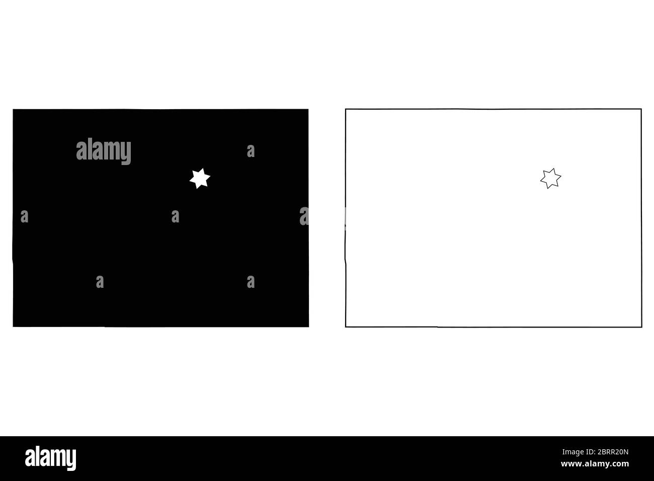 Colorado CO State Karte USA mit Capital City Star in Denver. Schwarze Silhouette und umreißen isolierte Karten auf weißem Hintergrund. EPS-Vektor Stock Vektor