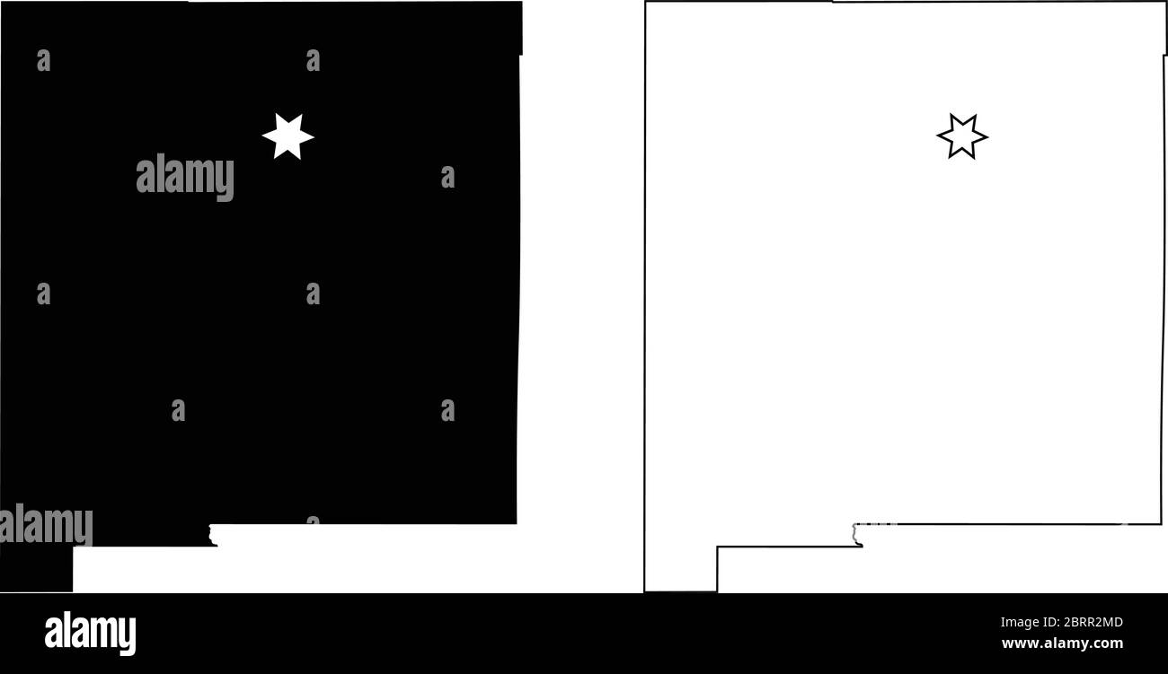 New Mexico NM State Map USA mit Capital City Star in Santa Fe. Schwarze Silhouette und Umriss isoliert auf weißem Hintergrund. EPS-Vektor Stock Vektor