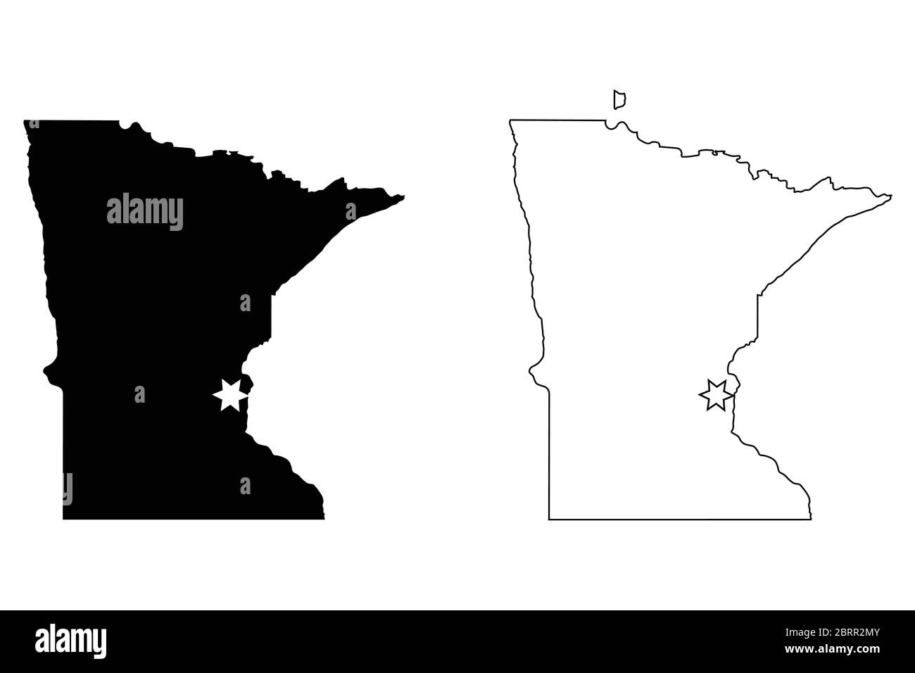 Minnesota MN State Map USA mit Capital City Star in Saint Paul. Schwarze Silhouette und Umriss isoliert auf weißem Hintergrund. EPS-Vektor Stock Vektor