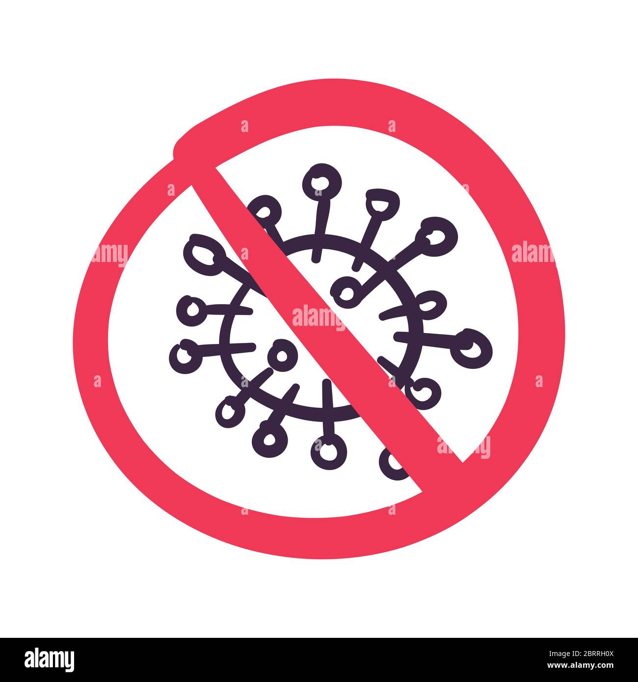 Handgezeichnet kein Virus Zeichen. Corona Virus-Zeichen. Gefährlicher Virus. Warnzeichen Coronavirus. Stock Vektor