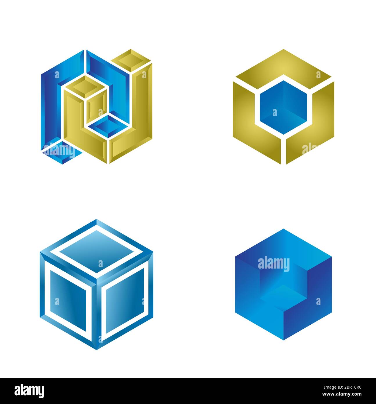 Blue Cube Logo Design Schablone Set Stock Vektor