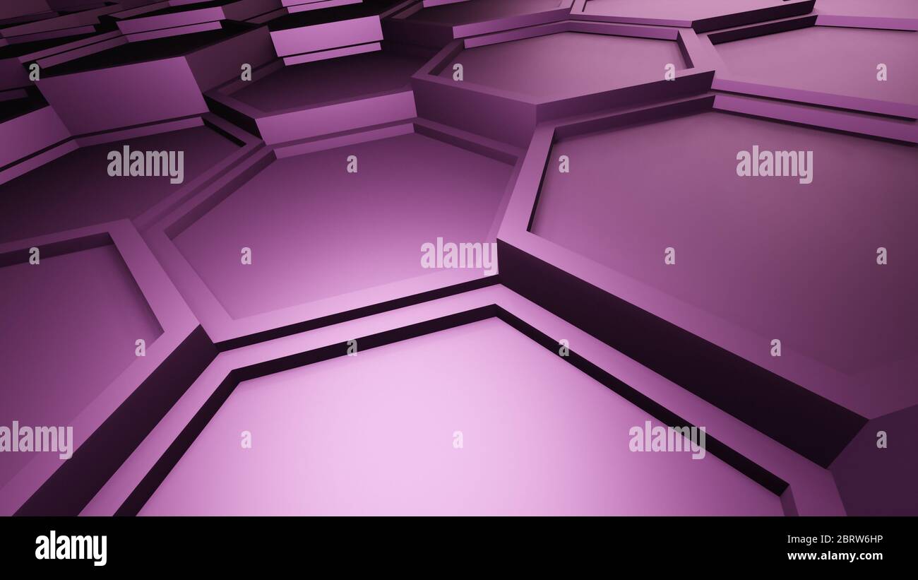 Abstrakt rosa Hintergrund, Sechsecke oder Waben, 3D-Rendering, sechseckige Tapete, Netzwerk-Verbindung Konzept, geometrische Illustration Design Stockfoto