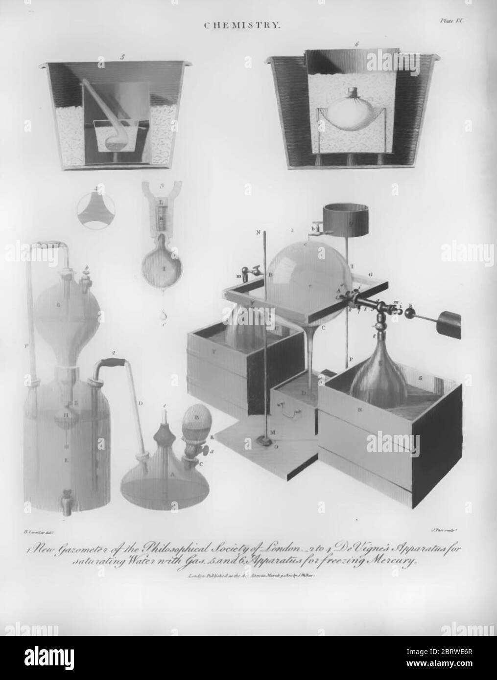 Moderne chemische Apparate für das Studium der Chemie Kupferstich aus der Encyclopedia Londinensis oder, Universal Wörterbuch der Künste, Wissenschaften und Literatur; Band IV; herausgegeben von Wilkes, John. Veröffentlicht in London im Jahr 1810 Stockfoto