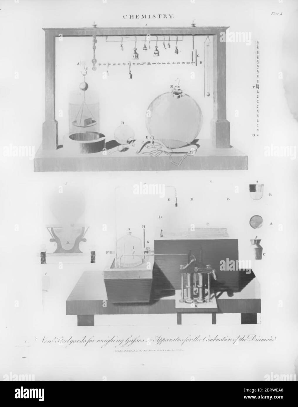 Moderne chemische Apparate für das Studium der Chemie Kupferstich aus der Encyclopedia Londinensis oder, Universal Wörterbuch der Künste, Wissenschaften und Literatur; Band IV; herausgegeben von Wilkes, John. Veröffentlicht in London im Jahr 1810 Stockfoto