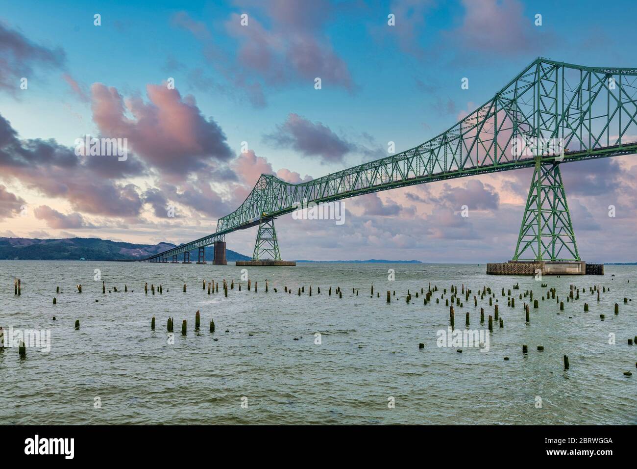 Grüne Stahl Astoria Brücke Über Hafen Stockfoto