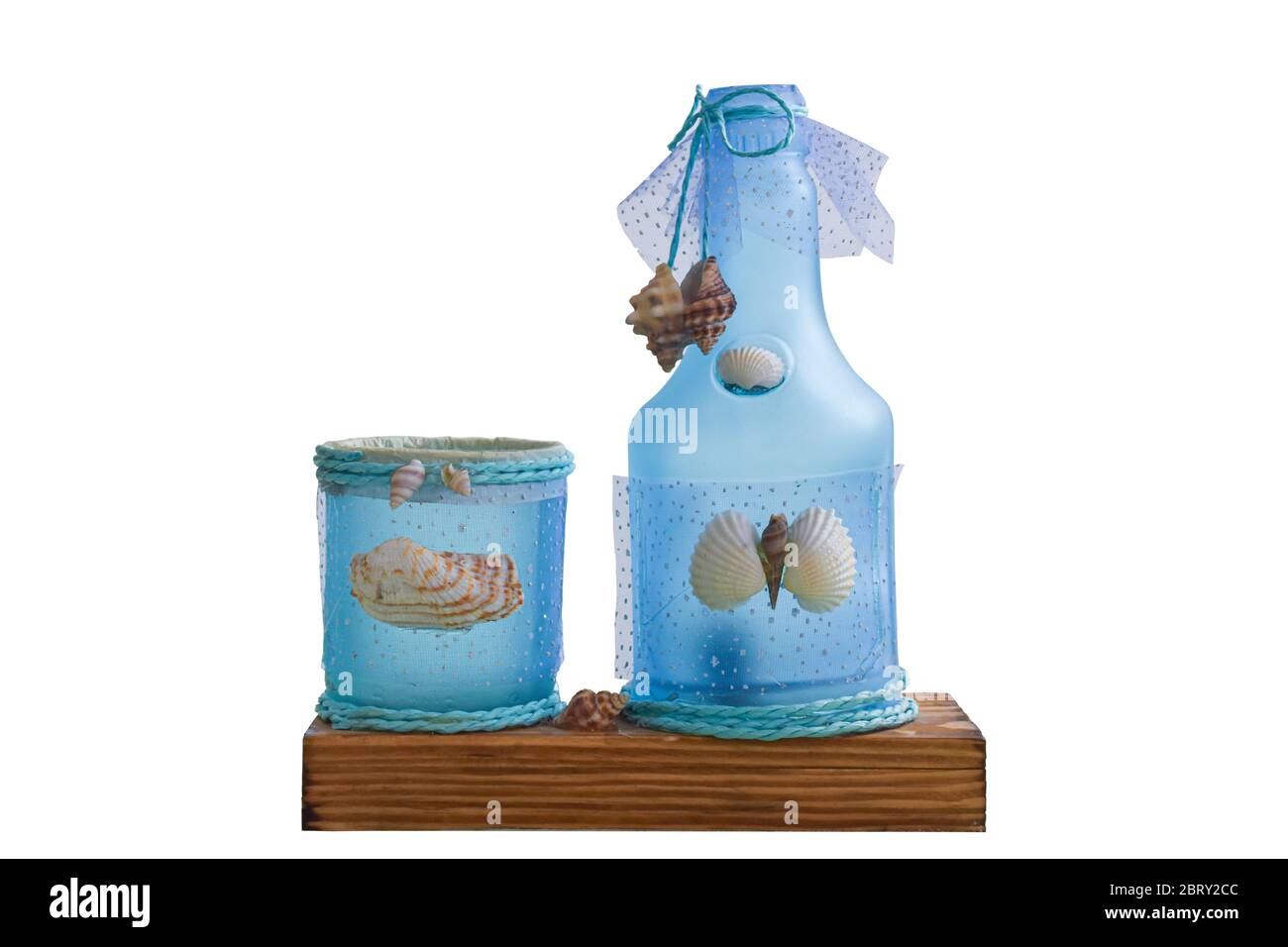 Tischflaschenlampe, isoliert auf weißem Hintergrund. Stockfoto