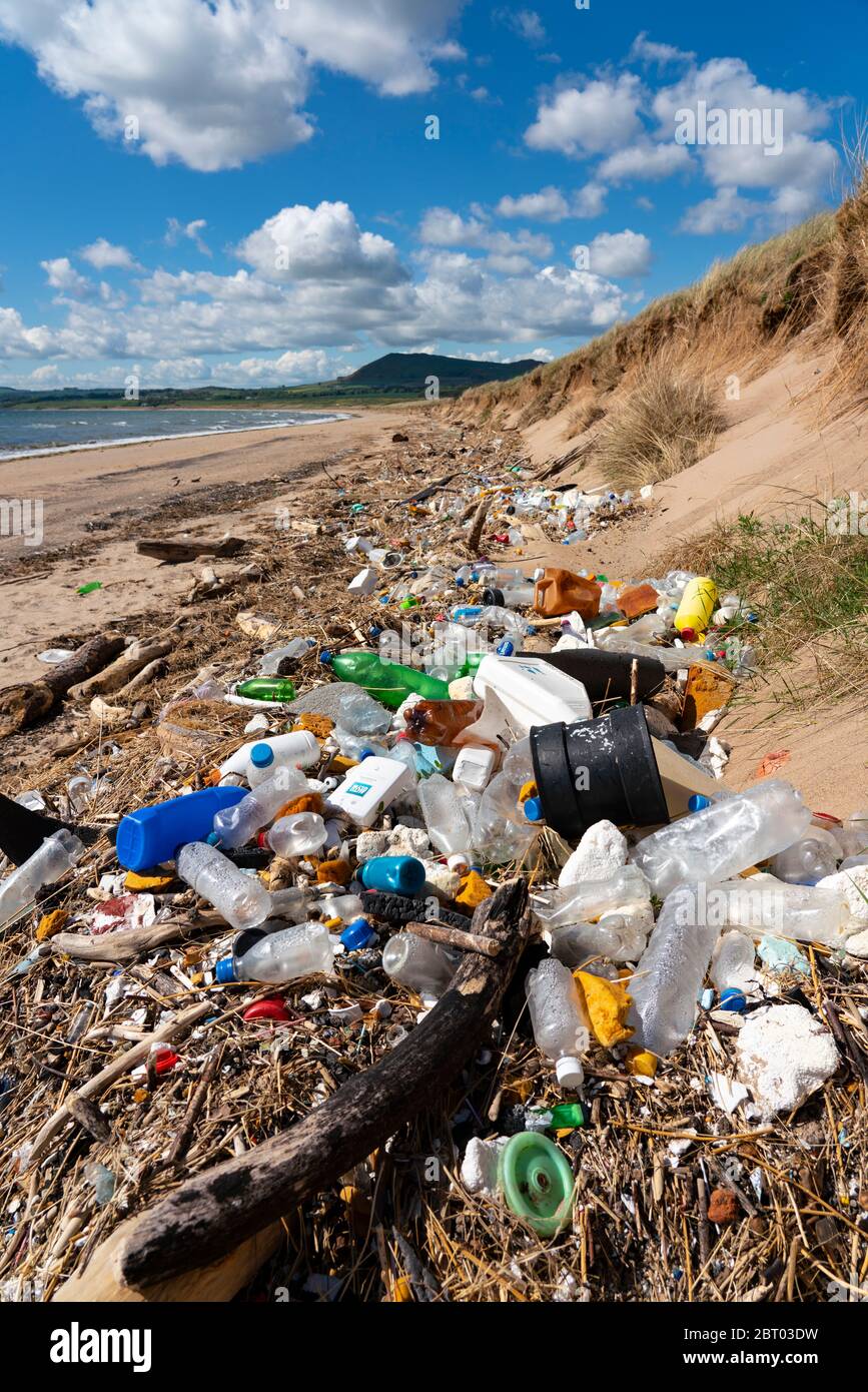 Müll am Strand in Largo Bay in Dumbarnie in Fife, Schottland, Großbritannien Stockfoto