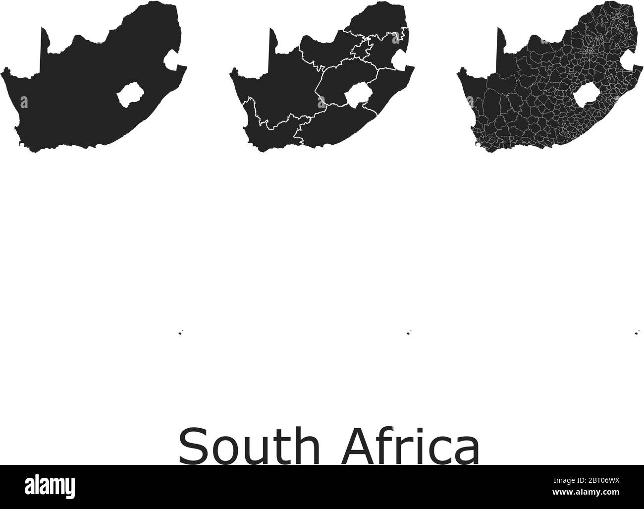 Südafrika Vektorkarten mit Verwaltungsregionen, Gemeinden, Departements, Grenzen Stock Vektor
