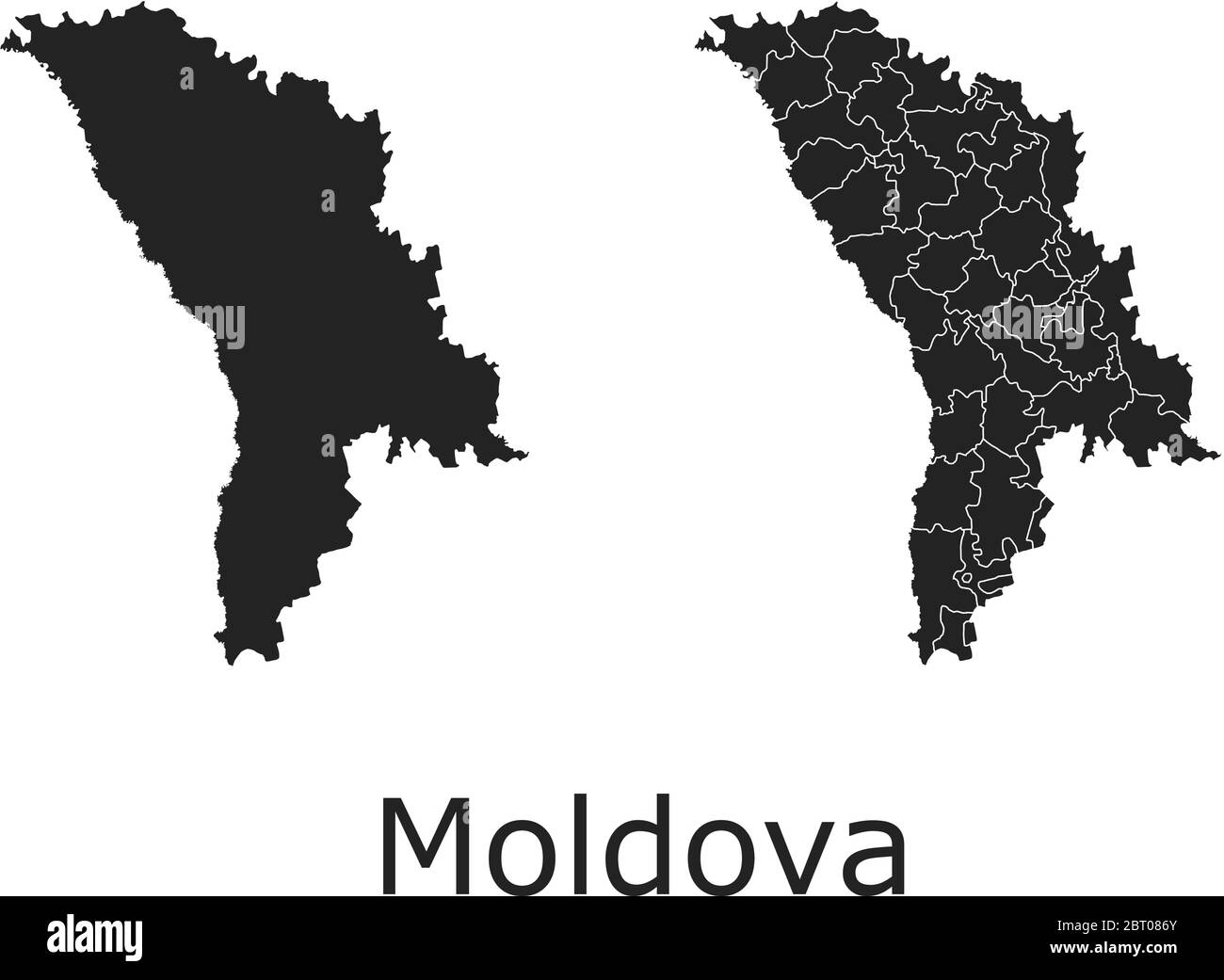 Moldau Vektorkarten mit Verwaltungsregionen, Gemeinden, Departements, Grenzen Stock Vektor