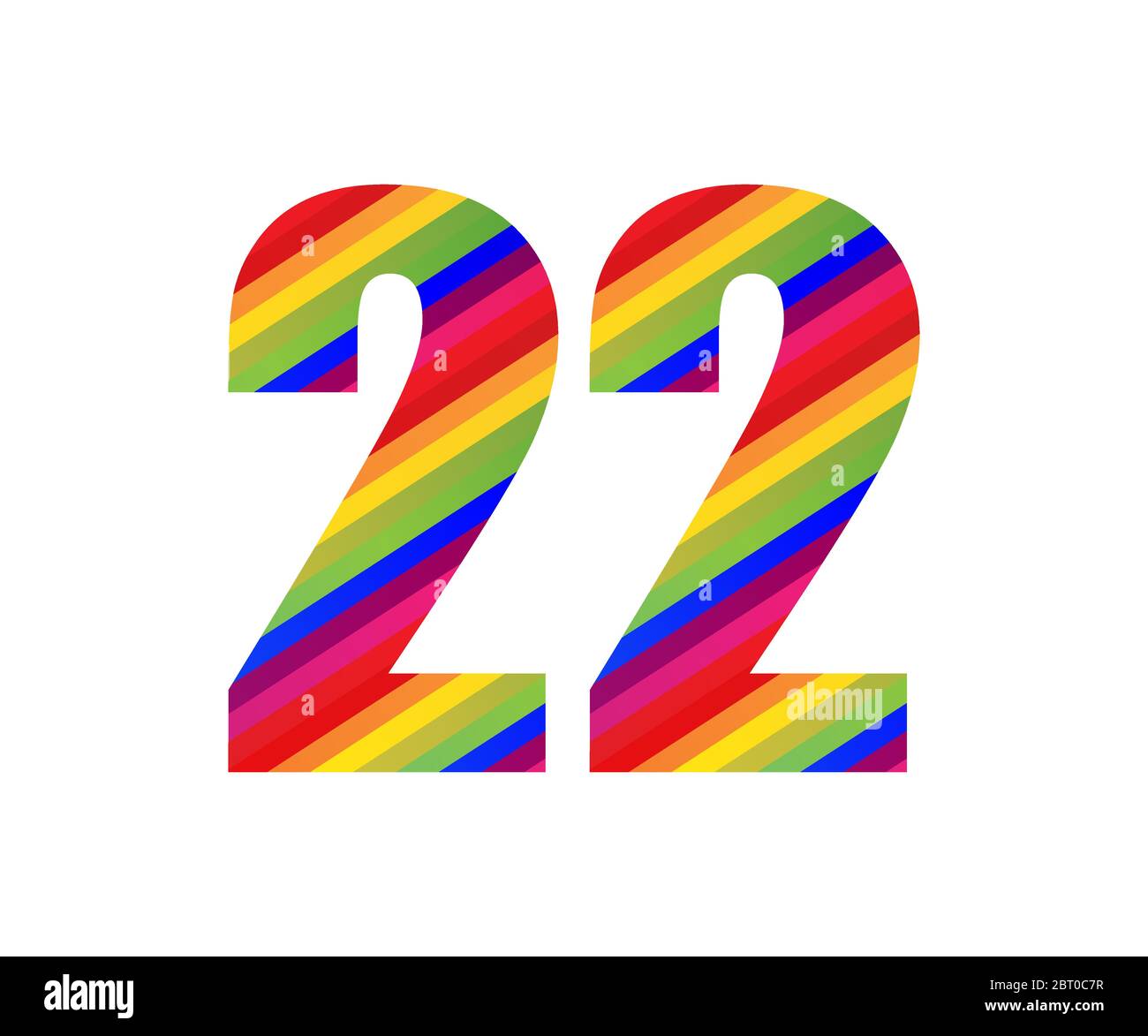 22 Nummer Regenbogenstil Ziffer. Farbenfrohes zweizahliger Vektorgrafik-Design isoliert auf weißem Hintergrund. Stock Vektor