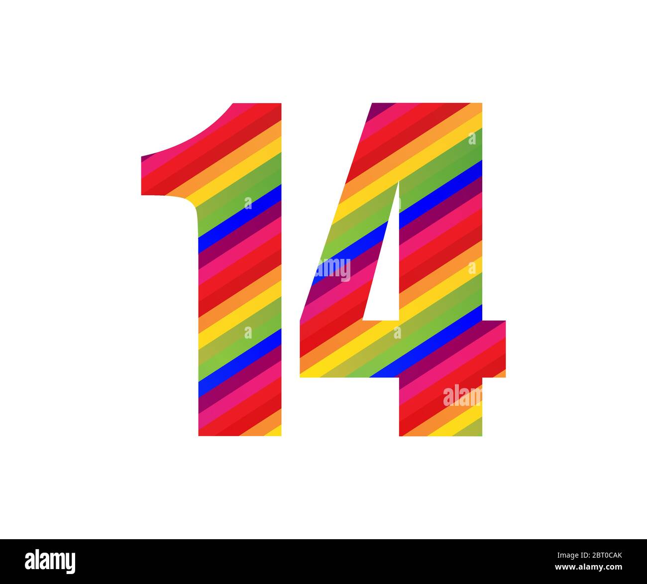 14-Stellige Ziffer Im Rainbow Style. Farbenfrohes Design mit vierzehnzahliger Vektorgrafiken, isoliert auf weißem Hintergrund. Stock Vektor