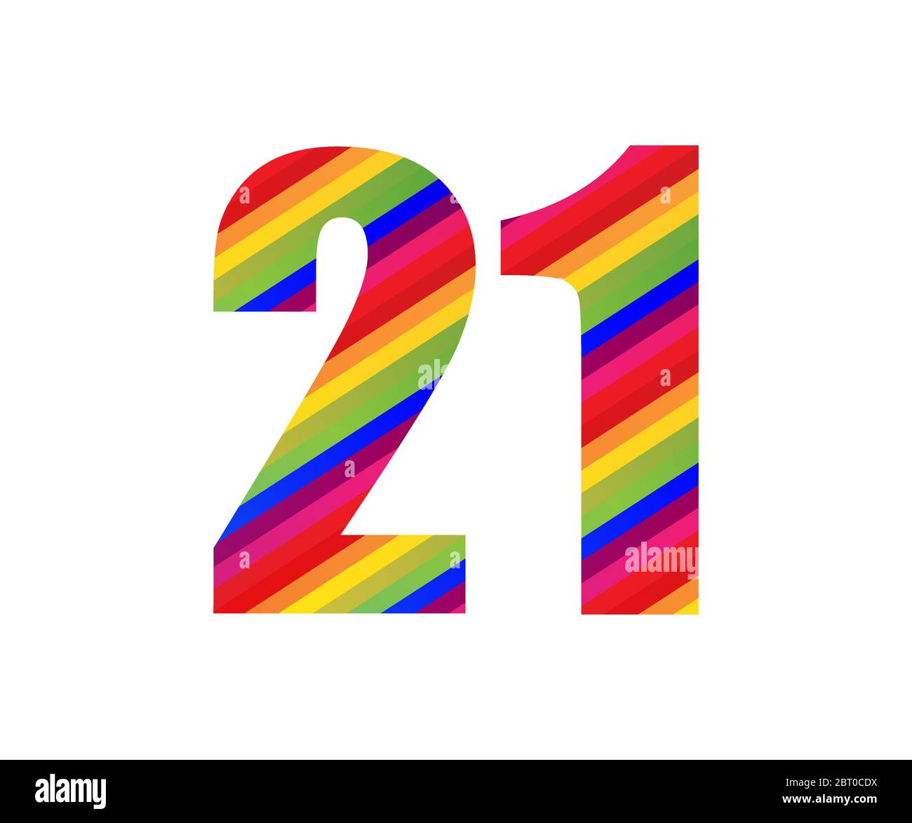 21 Nummer Regenbogenstil Ziffer. Farbenfrohes, einzahliger Vektorgrafik-Design, isoliert auf weißem Hintergrund. Stock Vektor