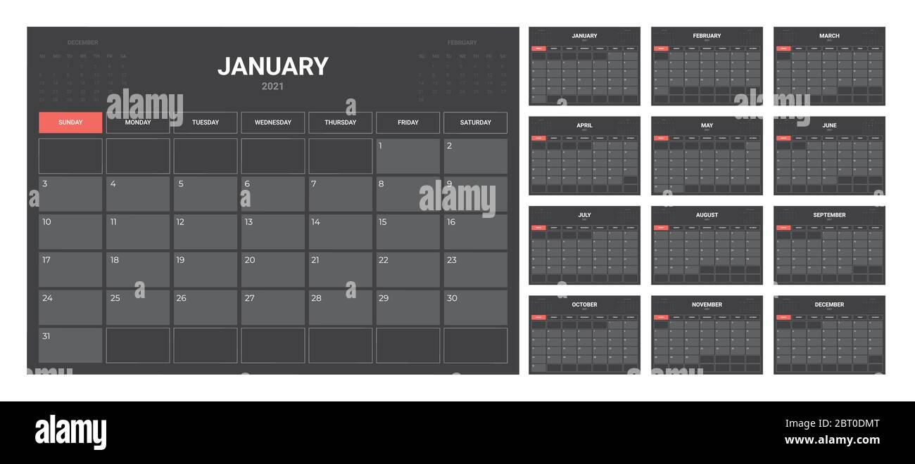 2020 Kalender - Abbildung. Vorlage. Modell. Vektorkalender Stock Vektor