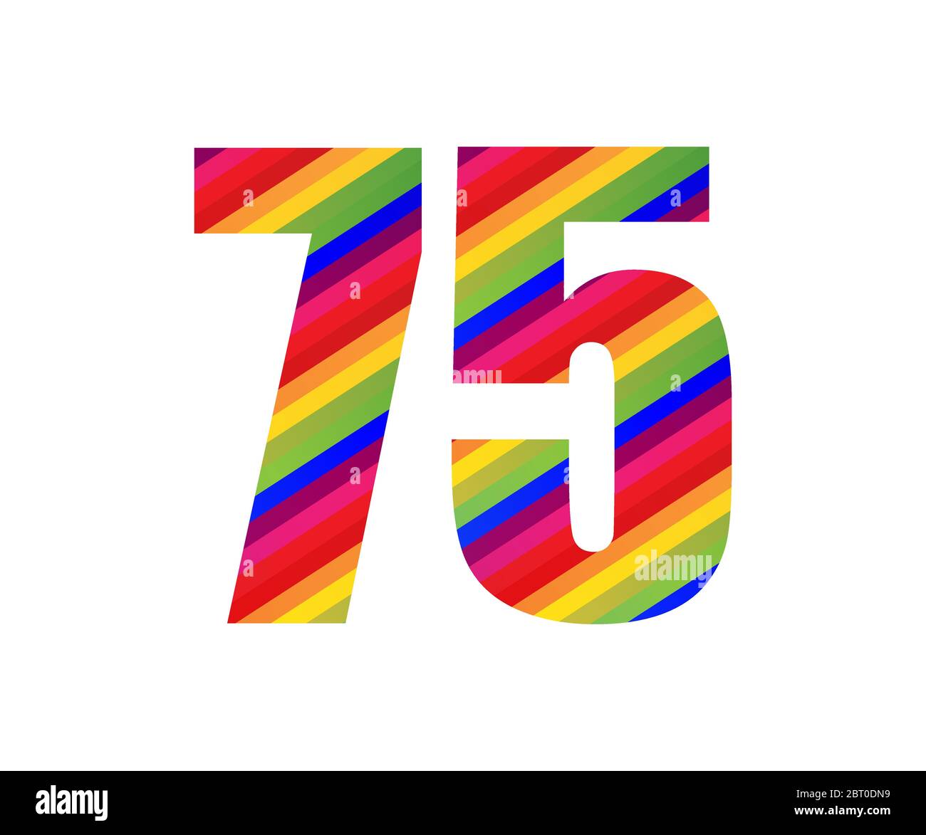 75-Stellige Ziffer Des Regenbogenstils. Farbenfrohes Design mit Vektorgrafiken, isoliert auf weißem Hintergrund. Stock Vektor