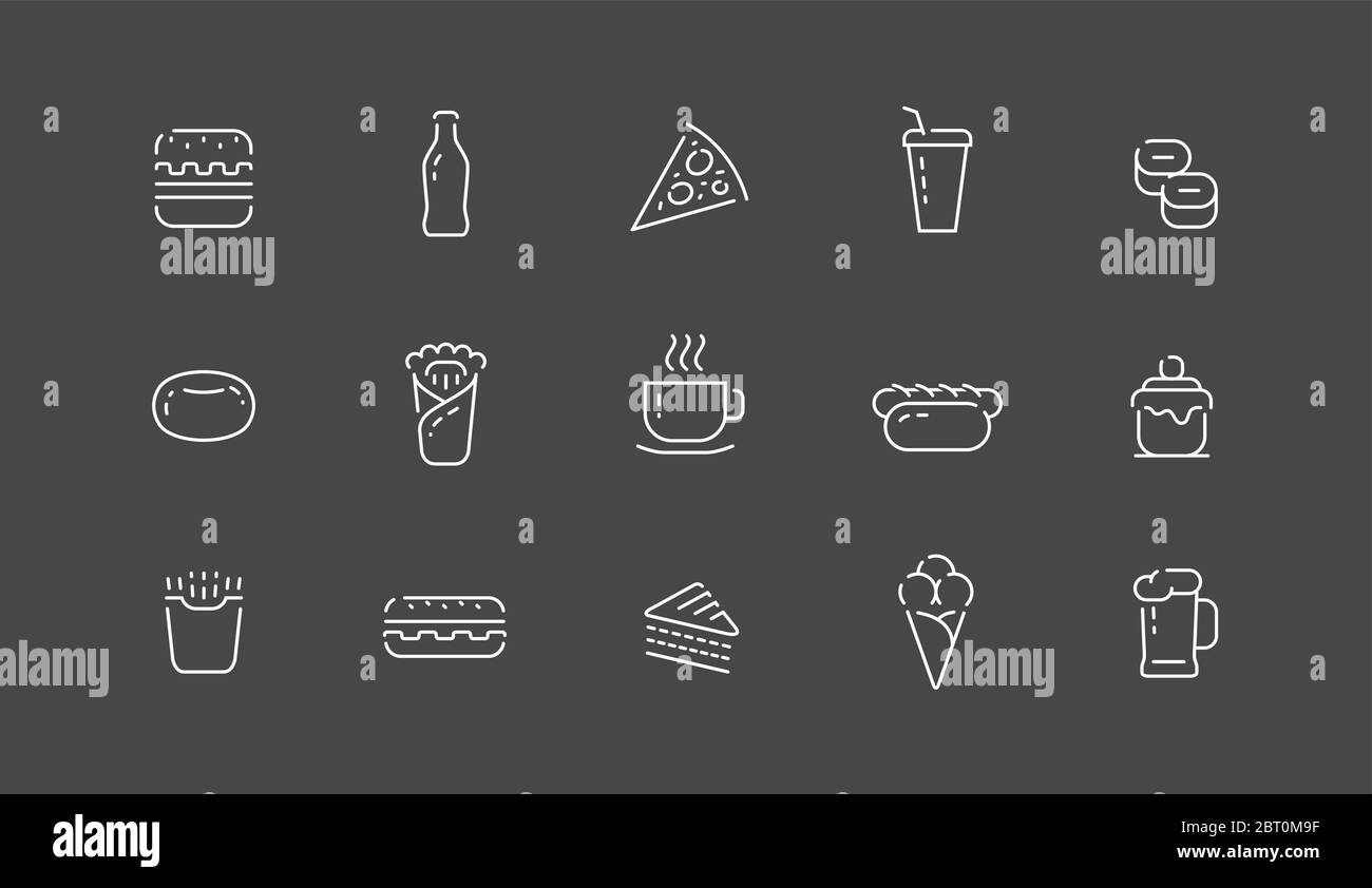 Food Icon Set im linearen Stil. Sammlung von Elementen für Vektordarstellung von Webanwendungen Stock Vektor