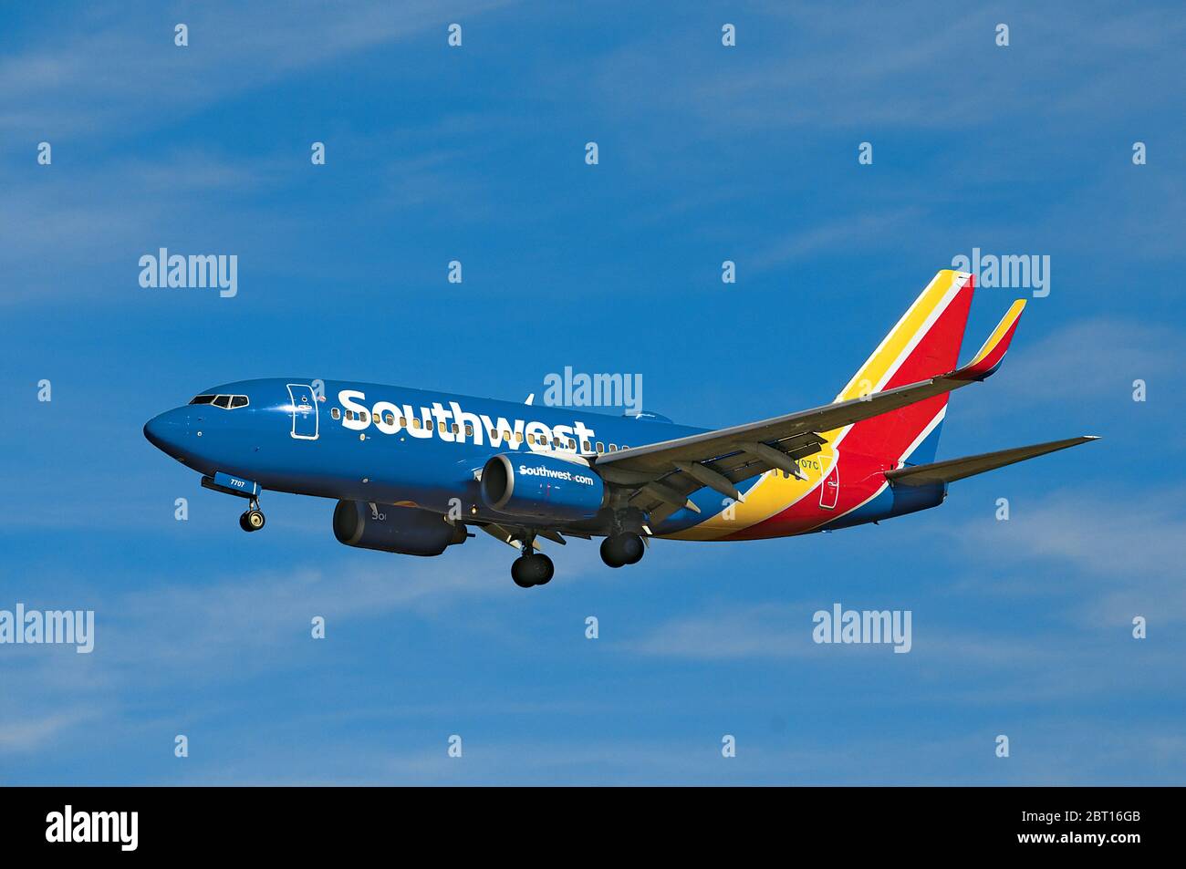 Southwest Airlines 737 Landung bei BWI Baltimore, Maryland Stockfoto