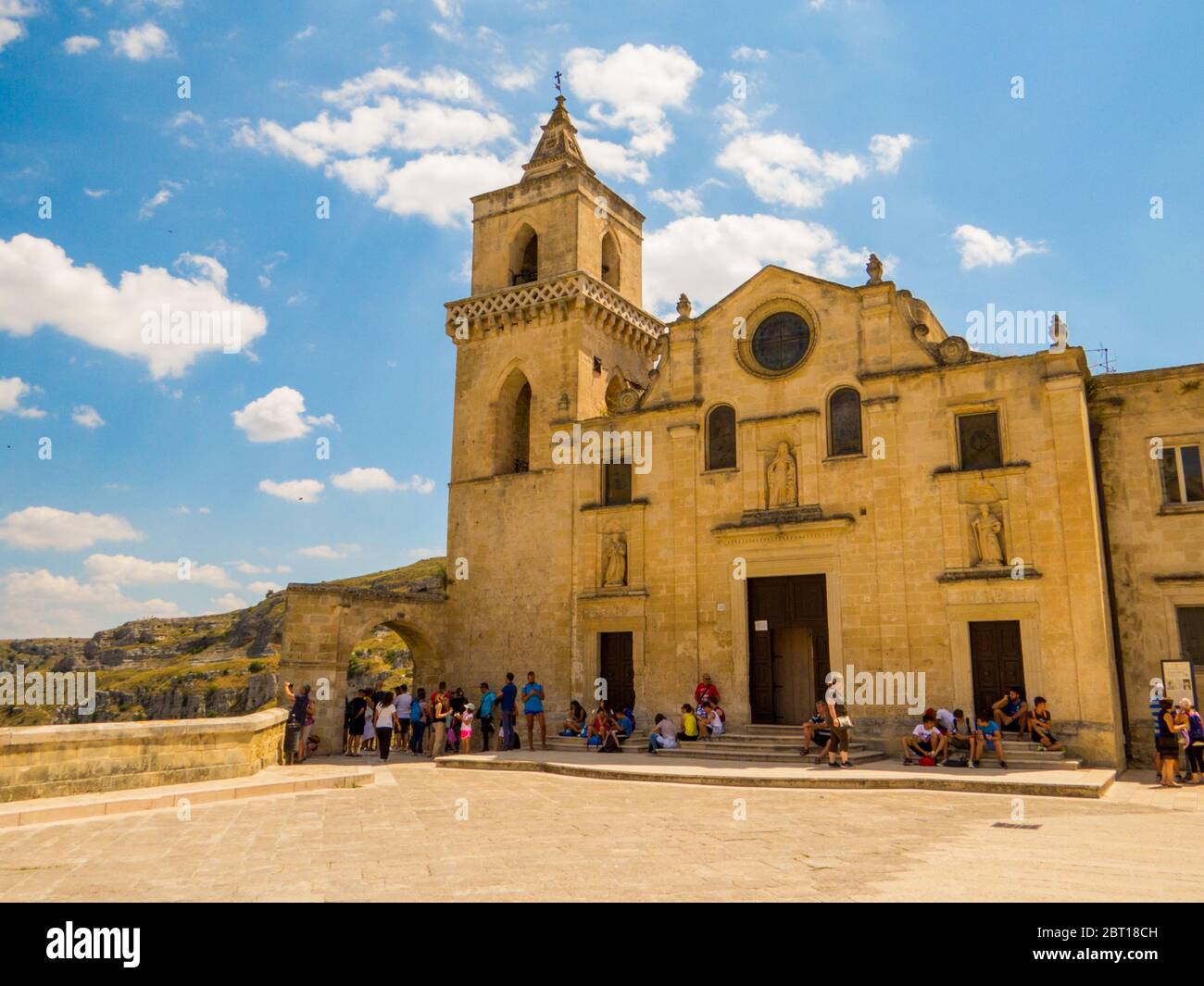 Blick auf die Kirche San Pietro Caveoso in Matera, Italien Stockfoto