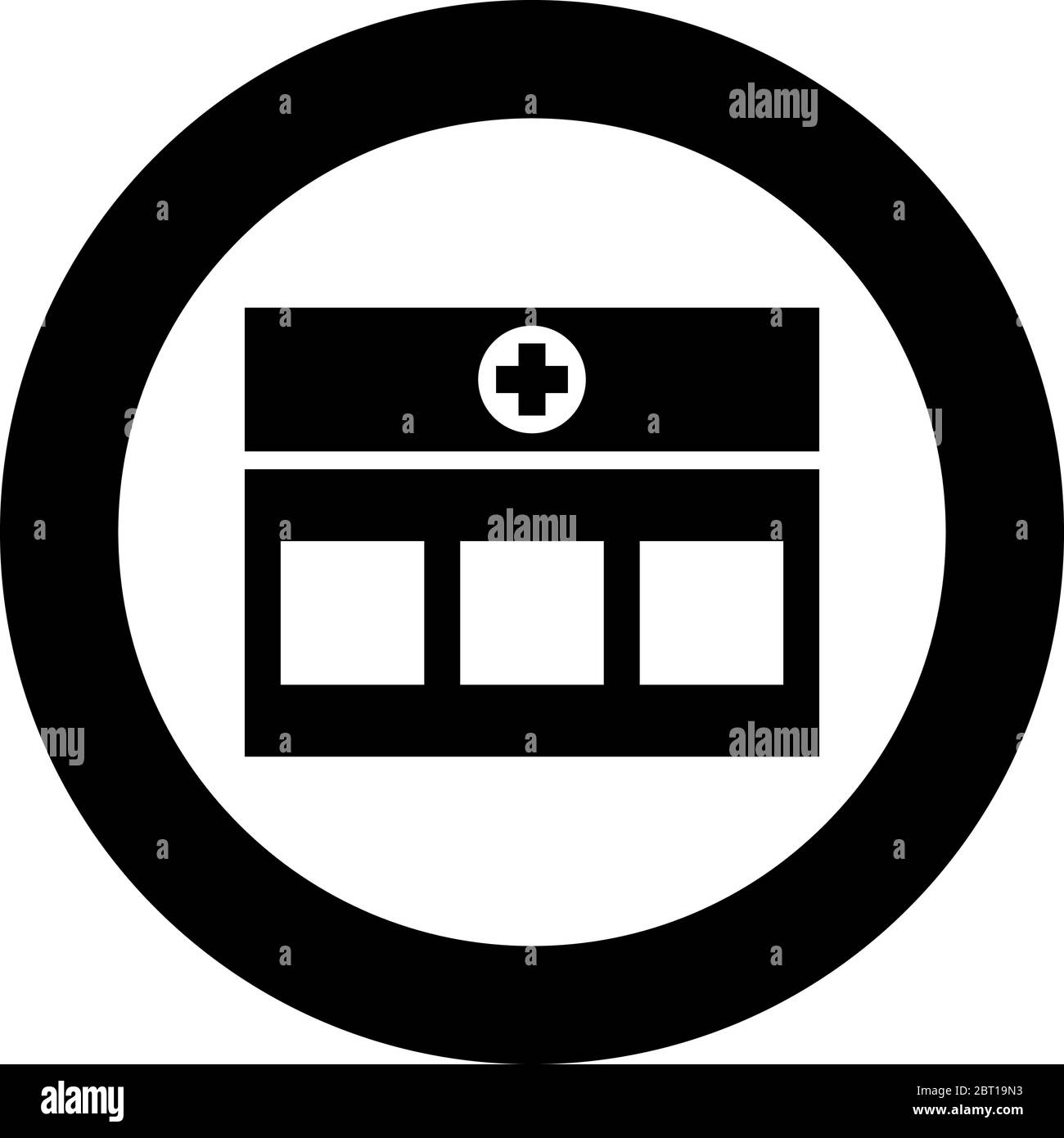 Krankenhaus Klinik Medizinisches Gebäude Symbol im Kreis Runde schwarze Farbe Vektor Illustration flachen Stil einfaches Bild Stock Vektor