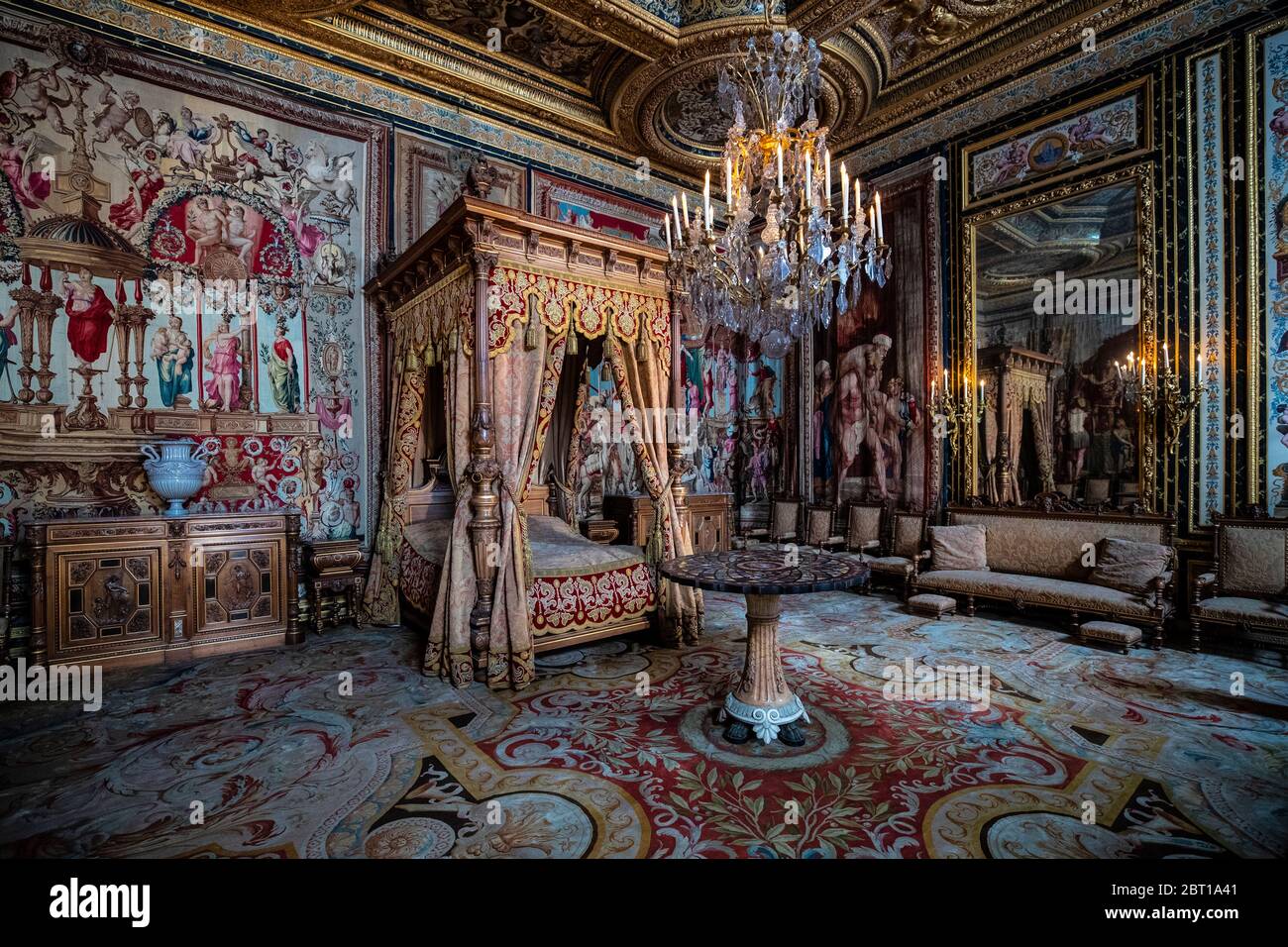 Schlafzimmer, Fontainebleau Palace, Fontainebleau, Frankreich Stockfoto