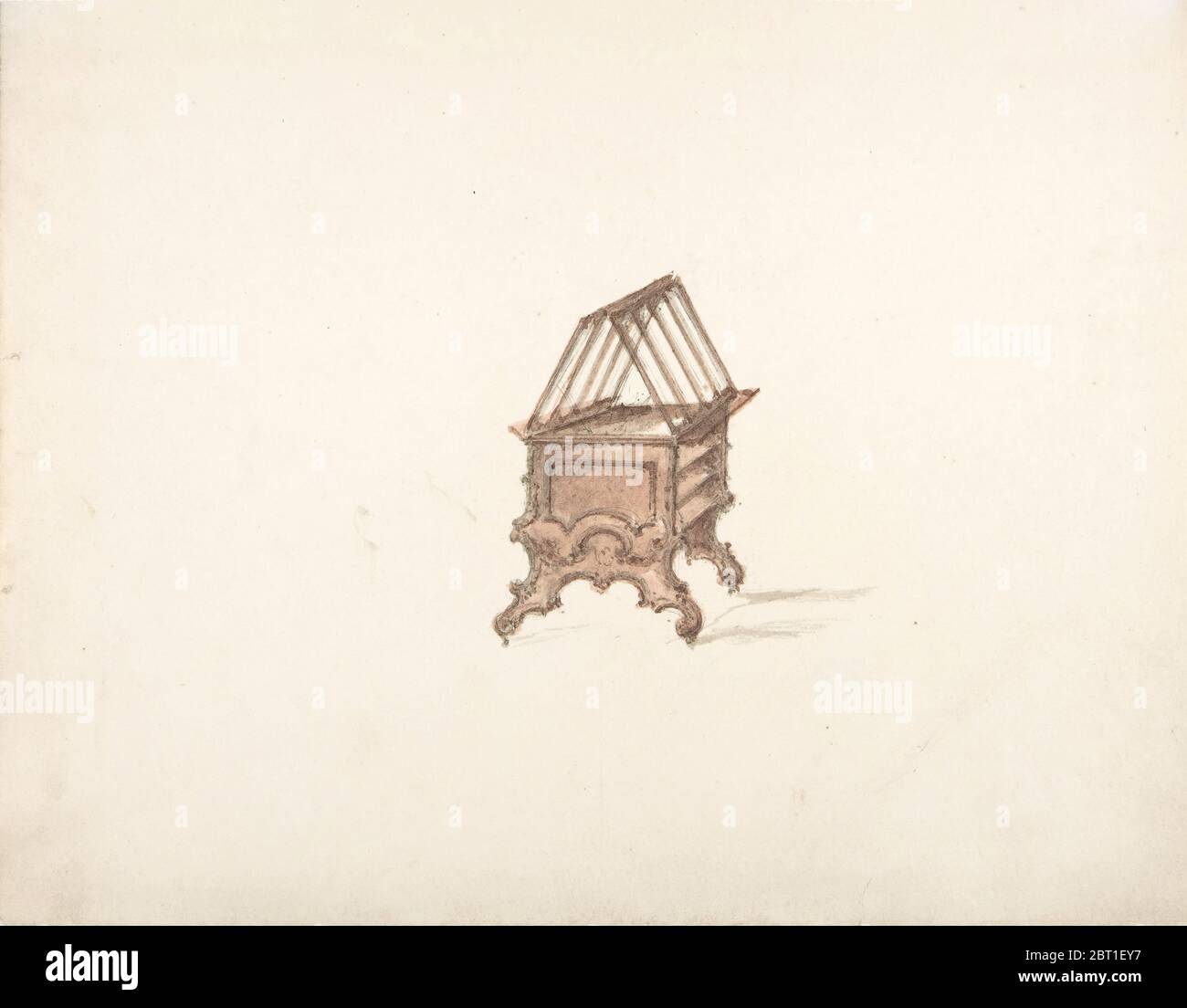 Entwurf für einen zweiseitigen Bücherstand mit Regalen (Verso: Skizze), Anfang des 19. Jahrhunderts. Stockfoto