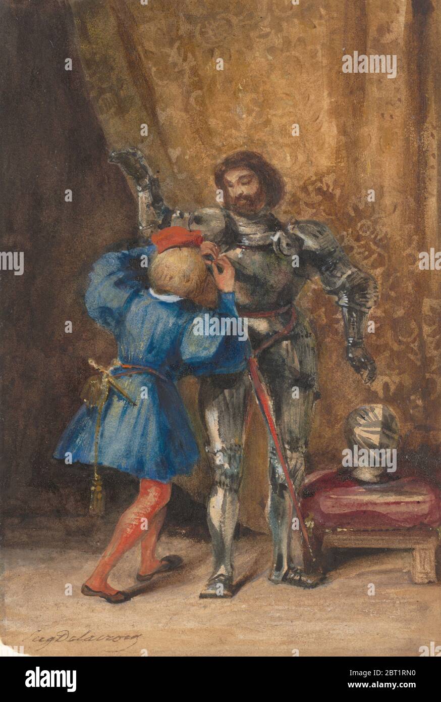 Goetz von Berlichingen wird in Rüstung durch seine Page George, 1826-27. Stockfoto