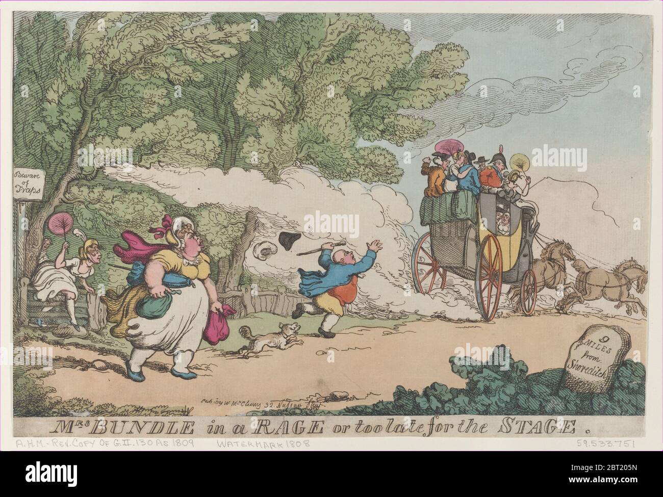 Mrs. Bundle in A Rage oder zu spät für die Bühne, [1. Juli 1809], Kopie danach. Stockfoto