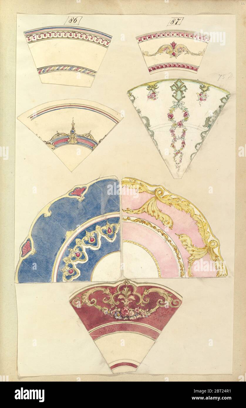 Sieben Entwürfe für verzierte Teller, 1845-55. Stockfoto