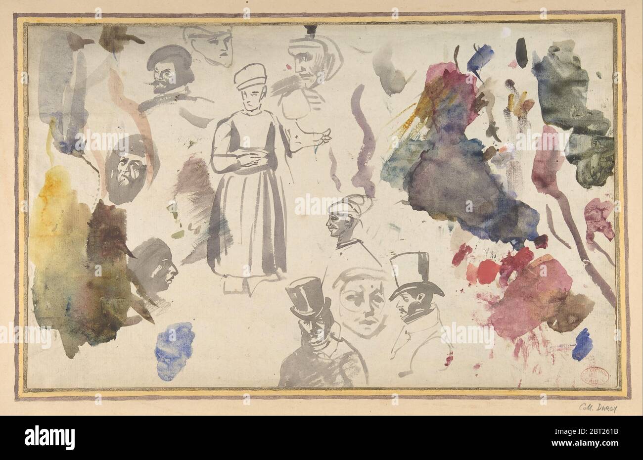 Studien von männlichen Köpfen und einer stehenden männlichen Figur, . Stockfoto