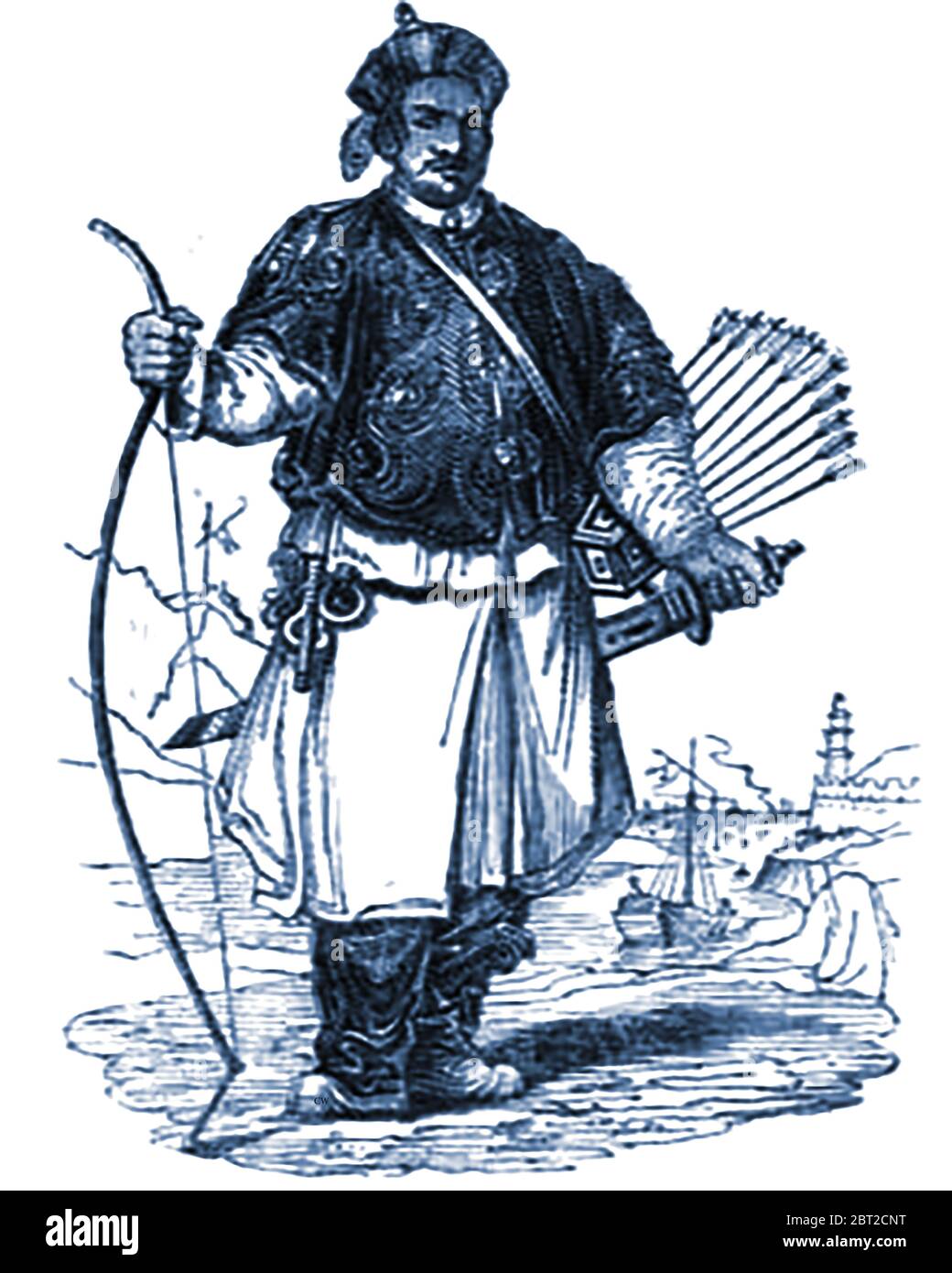Eine Abbildung aus den 1840er Jahren zeigt den chinesischen Artilleriesoldaten (bowman) in der Uniform der damaligen Zeit. Stockfoto