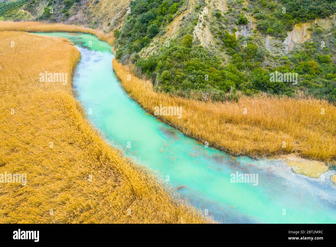 Rückbett und Fluss Luftaufnahme. Stockfoto