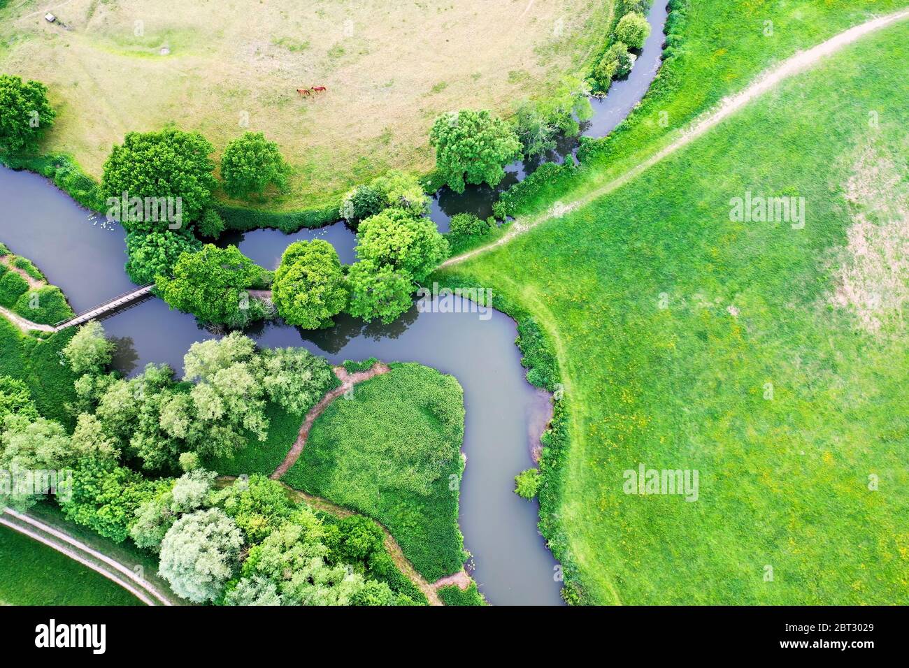 Luftbild abstrakt grüne Landschaft Foto mit gewundenen Fluss Stockfoto