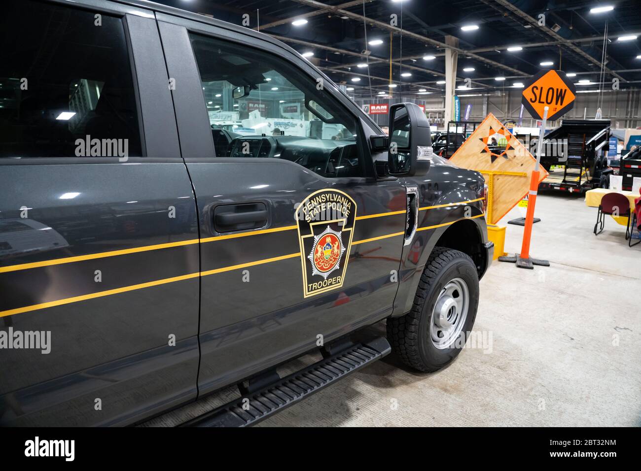 Harrisburg, PA / USA - 8. Januar 2020: Das Emblem des Pennsylvania State Police Trooper, ausgestellt auf der jährlichen PA Farm Show. Stockfoto