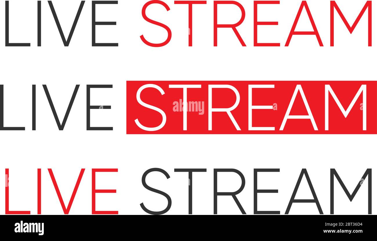 Satz von Live-Streaming-Symbolen. Rote Symbole und Tasten für Live-Streaming, Broadcasting, Online-Stream. Untere dritte Vorlage für tv, Shows, Filme und Live-Auftritte. Vektor Folge 10 Stock Vektor