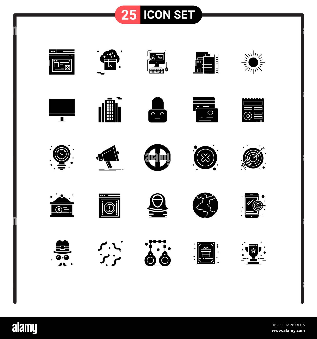 Modernes Set von 25 Solid Glyphen und Symbole wie Industrie, Bau, Geschäft, Gebäude, Software editierbare Vektor Design-Elemente Stock Vektor