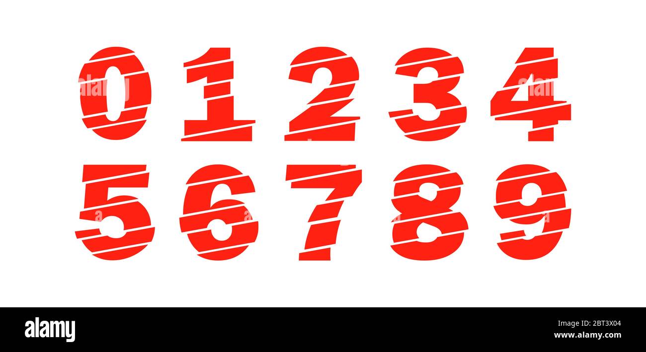 Der Satz mit zehn Zahlen ist Null bis neun. Moderne Elemente Des Red Vector Number Designs. Numeral Vector Trendy Flat Line Style. Vektorelemente Abbildung Te Stock Vektor