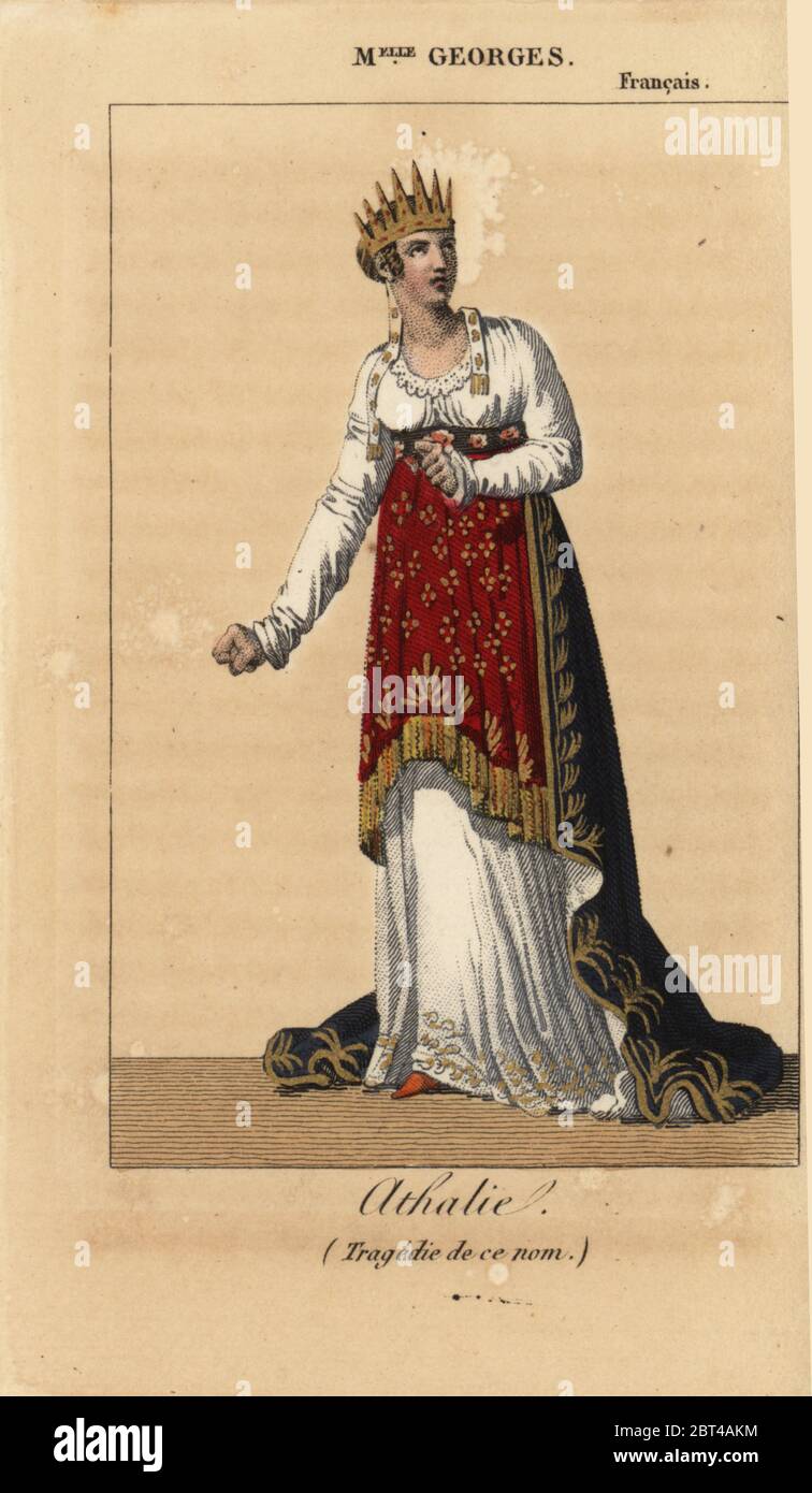 Die französische Schauspielerin Mlle. Marguerite Georges (1787-1867) als Athalie in der Tragödie Athalie von Jean Racine am Theater Francais. Papierkörbe Kupferstich von Karls Malo Almanach des Brille parK.Y.Z, Chez Louis Janet, Paris, 1820. Stockfoto