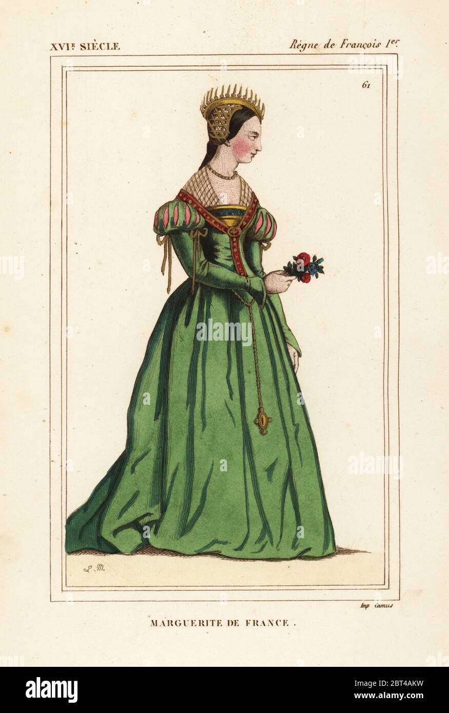 Marguerite de Navarre, Marguerite de Valois, Margarete von Frankreich, Tochter von König Franz I. von Frankreich 1523-1574. Papierkörbe Lithographie von Leopold Massard nach einem Portrait in Portfolios Roger de Gaignieres" von Le Bibliophile Jakob aka Paul Lacroix's Kostüme Historiques de la France (Historische Kostüme von Frankreich), Verwaltung de Librairie, Paris, 1852. Stockfoto