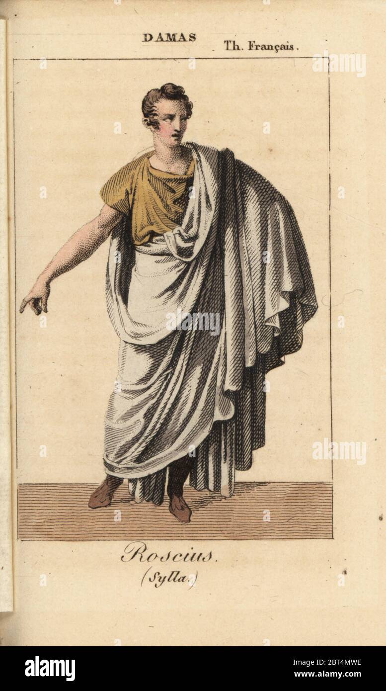 Französische Schauspieler Alexandre Damas als Roseus in der Tragödie Sylla von Jouy am Theater Francais, 1822. Papierkörbe Kupferstich von Karls Malo Almanach des Brille parK.Y.Z, Chez Louis Janet, Paris, 1823. Stockfoto