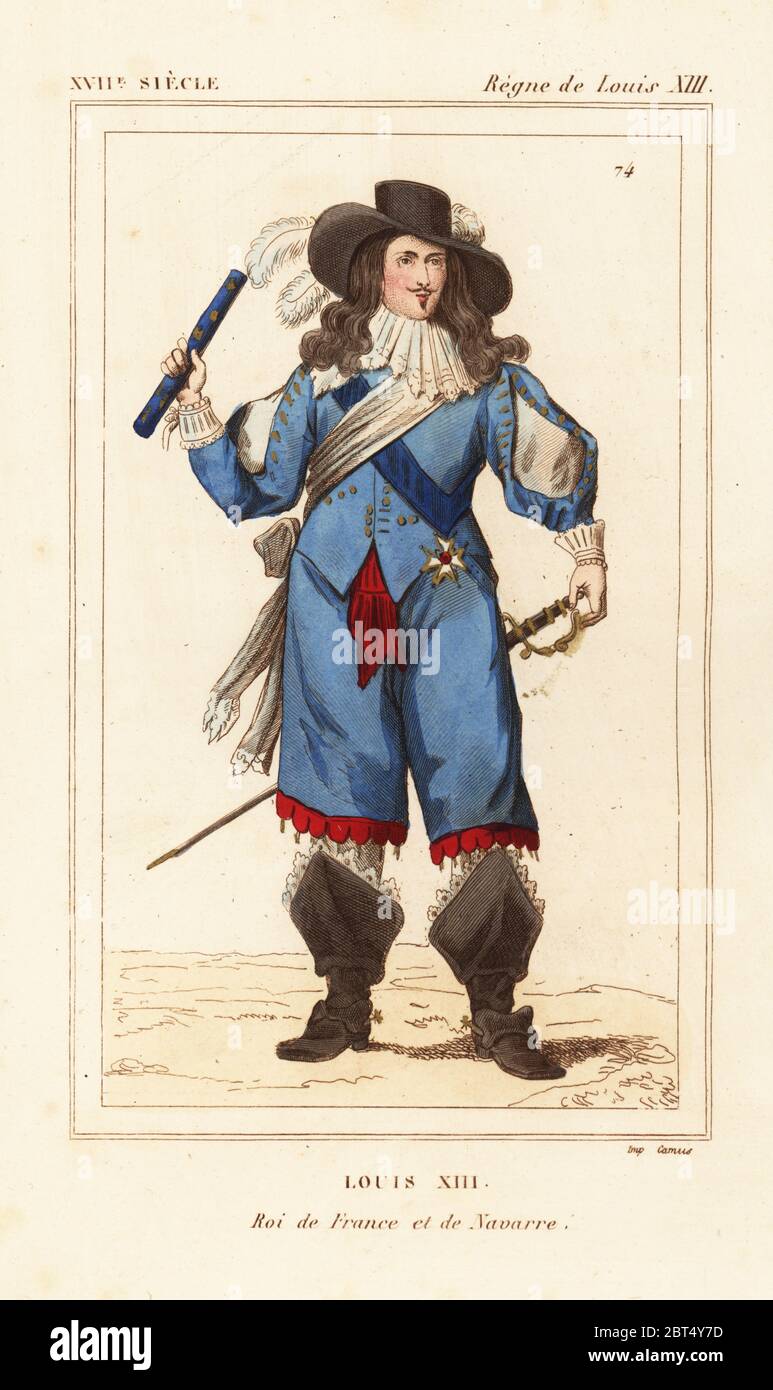 König Ludwig XIII. von Frankreich und Navarra, 1630. Papierkörbe Lithografie nach einem 1630 Drucken von Le Bibliophile Jakob aka Paul Lacroix's Kostüme Historiques de la France (Historische Kostüme von Frankreich), Verwaltung de Librairie, Paris, 1852. Stockfoto