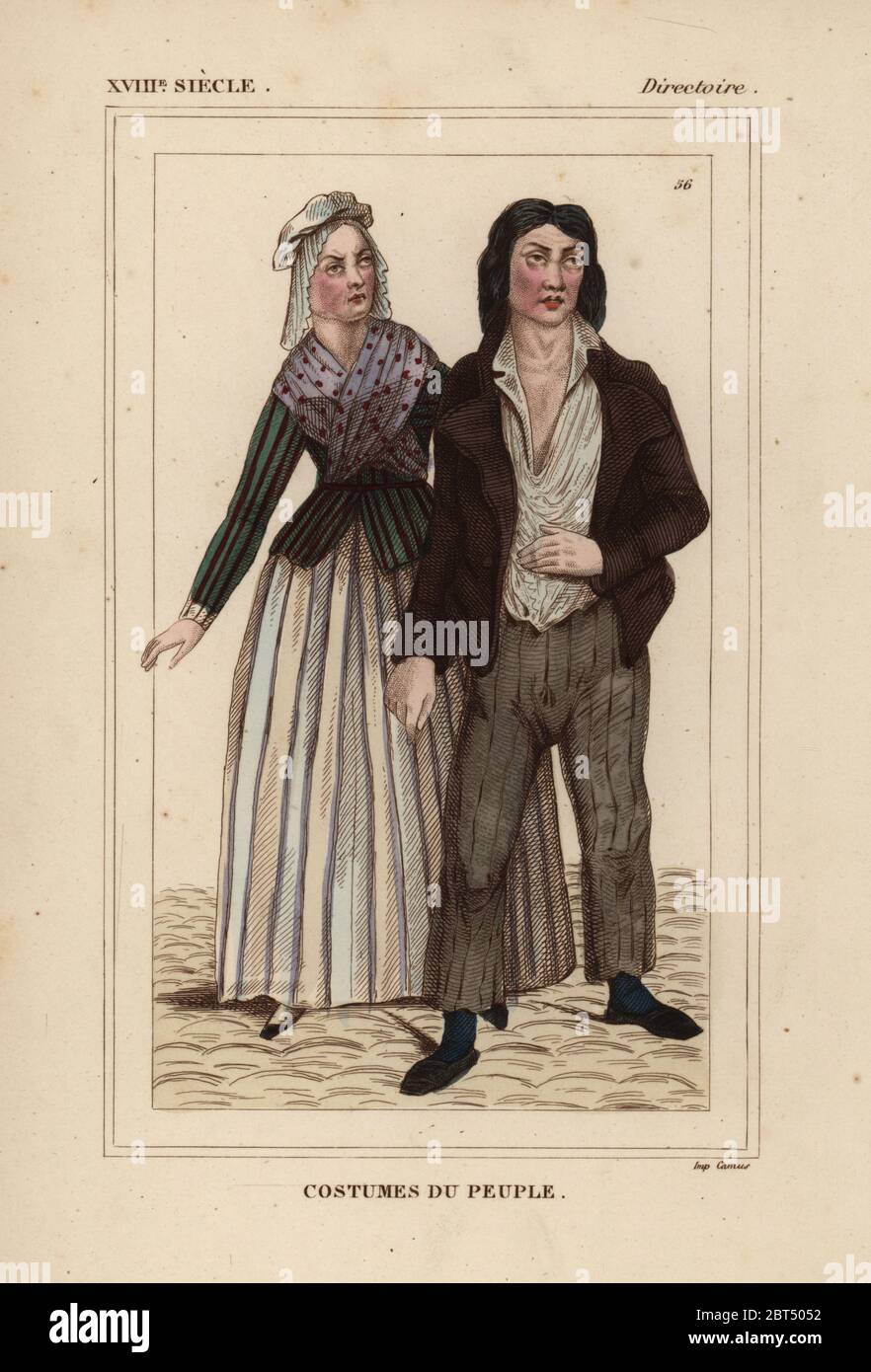 Kostüme von gemeinsamen Franzosen, Verzeichnis Ära. Papierkörbe Lithographie von Le Bibliophile Jakob aka Paul Lacroix's Kostüme Historiques de la France (Historische Kostüme von Frankreich), Verwaltung de Librairie, Paris, 1852. Stockfoto