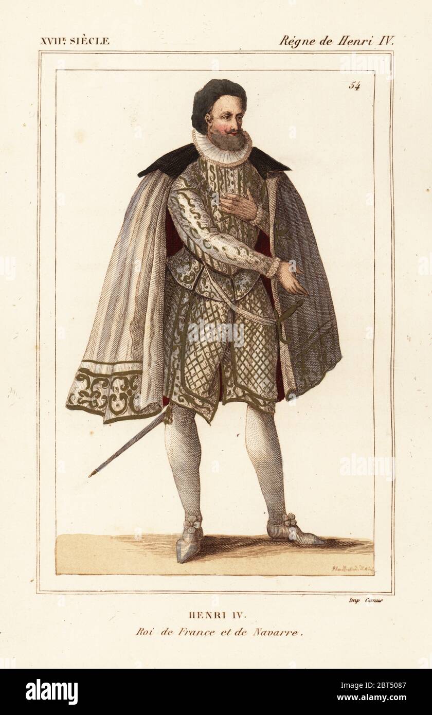 König Heinrich IV. von Frankreich und Navarra. Im Kostüm für die 1600 Zeremonie der Ehe zu Marie de Medici. Gezeichnet und Lithographiert von Alexandre Massard nach einem zeitgenössischen Print von Le Bibliophile Jakob aka Paul Lacroix's Kostüme Historiques de la France (Historische Kostüme von Frankreich), Verwaltung de Librairie, Paris, 1852. Stockfoto