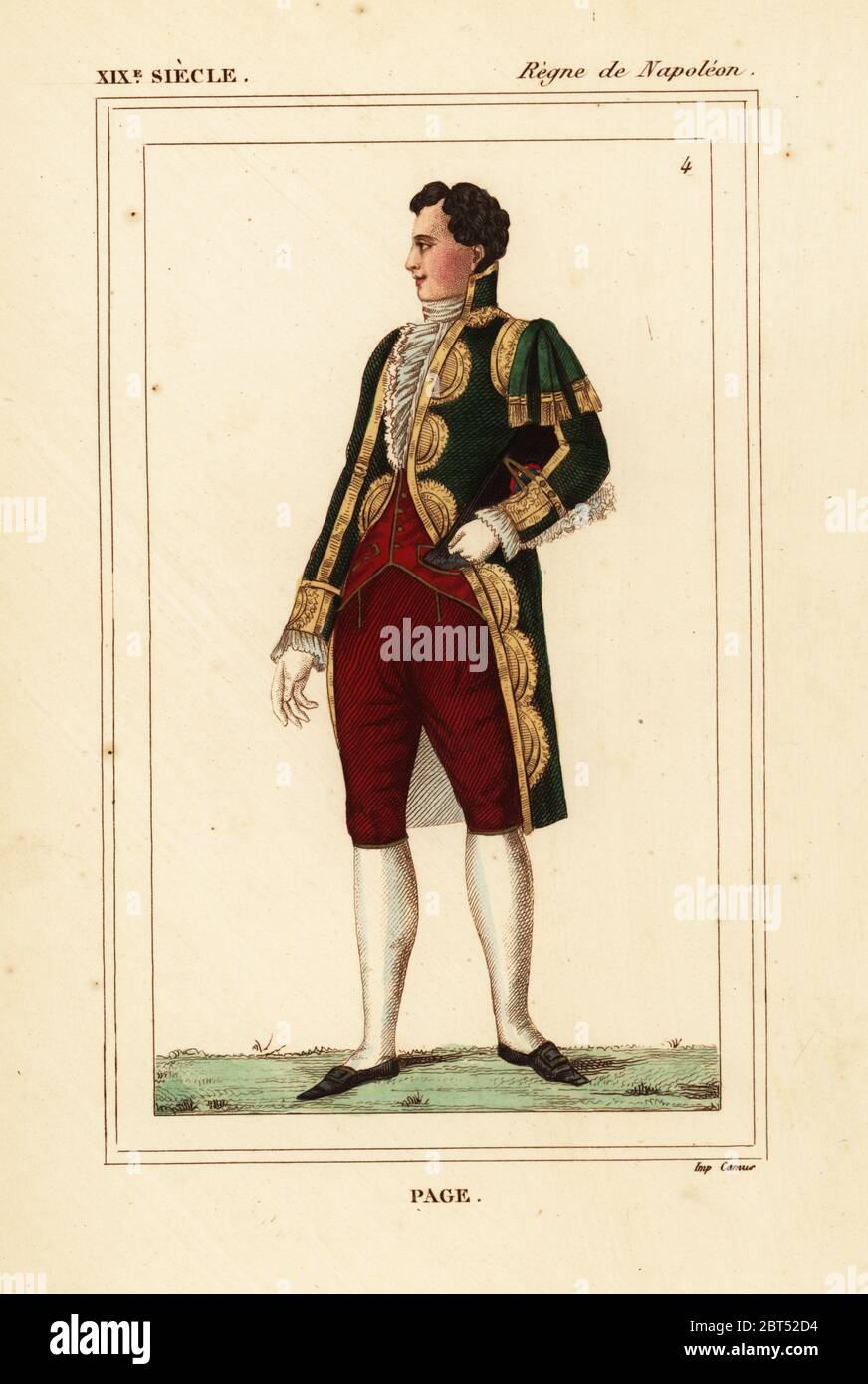 Französische Seite Junge, napoleonischen Ära. Papierkörbe Lithographie von Leopold Massard von Le Bibliophile Jakob aka Paul Lacroix's Kostüme Historiques de la France (Historische Kostüme von Frankreich), Verwaltung de Librairie, Paris, 1852. Stockfoto