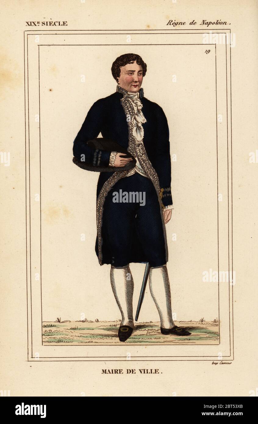 Kostüm einer Stadt Bürgermeister, napoleonischen Ära. Papierkörbe Lithographie von Leopold Massard von Le Bibliophile Jakob aka Paul Lacroix's Kostüme Historiques de la France (Historische Kostüme von Frankreich), Verwaltung de Librairie, Paris, 1852. Stockfoto