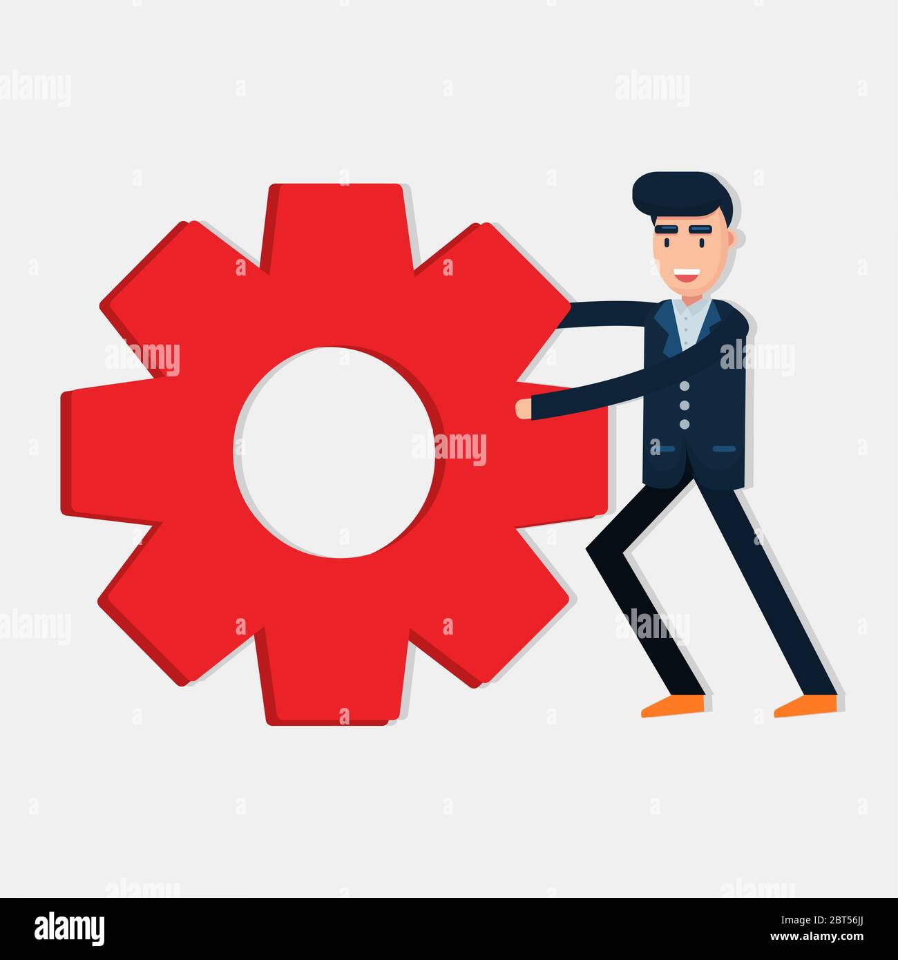 Geschäftsmann schieben Zahnrad für workaholic Konzept Vektor-Illustration Stock Vektor