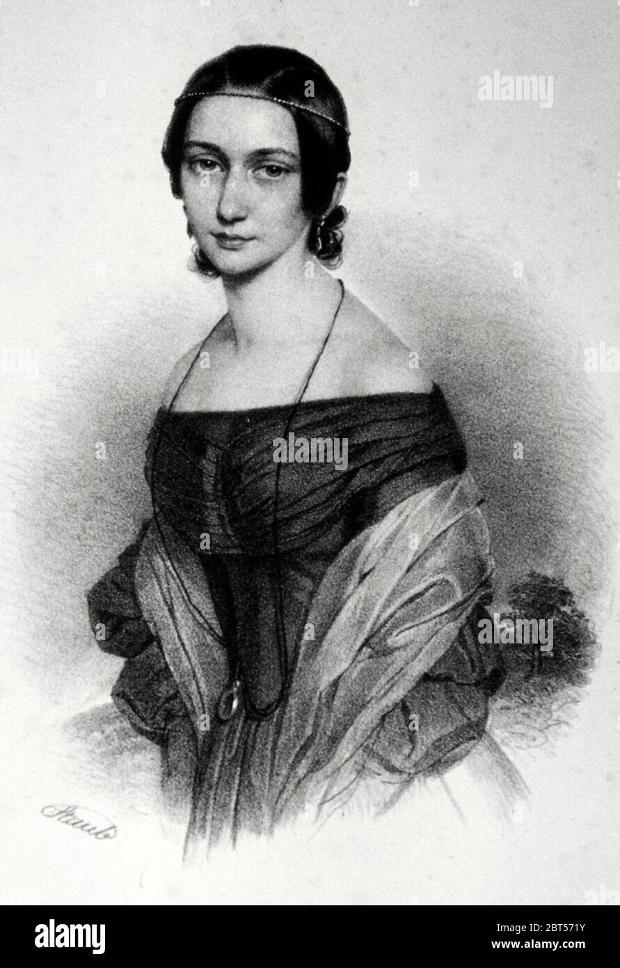 Clara Wieck in einer idealisierten Lithographie von Andreas Staub, um 1839 Stockfoto