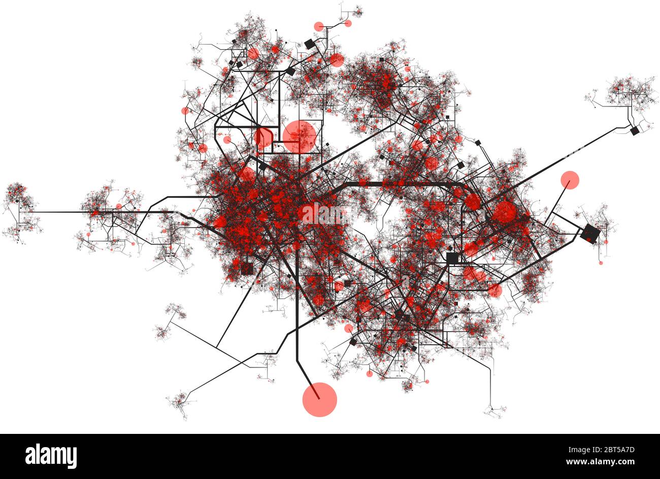 Kette der Infektion Coronavirus Covid-19 Stadt-weites Lockdown-Konzept Stockfoto
